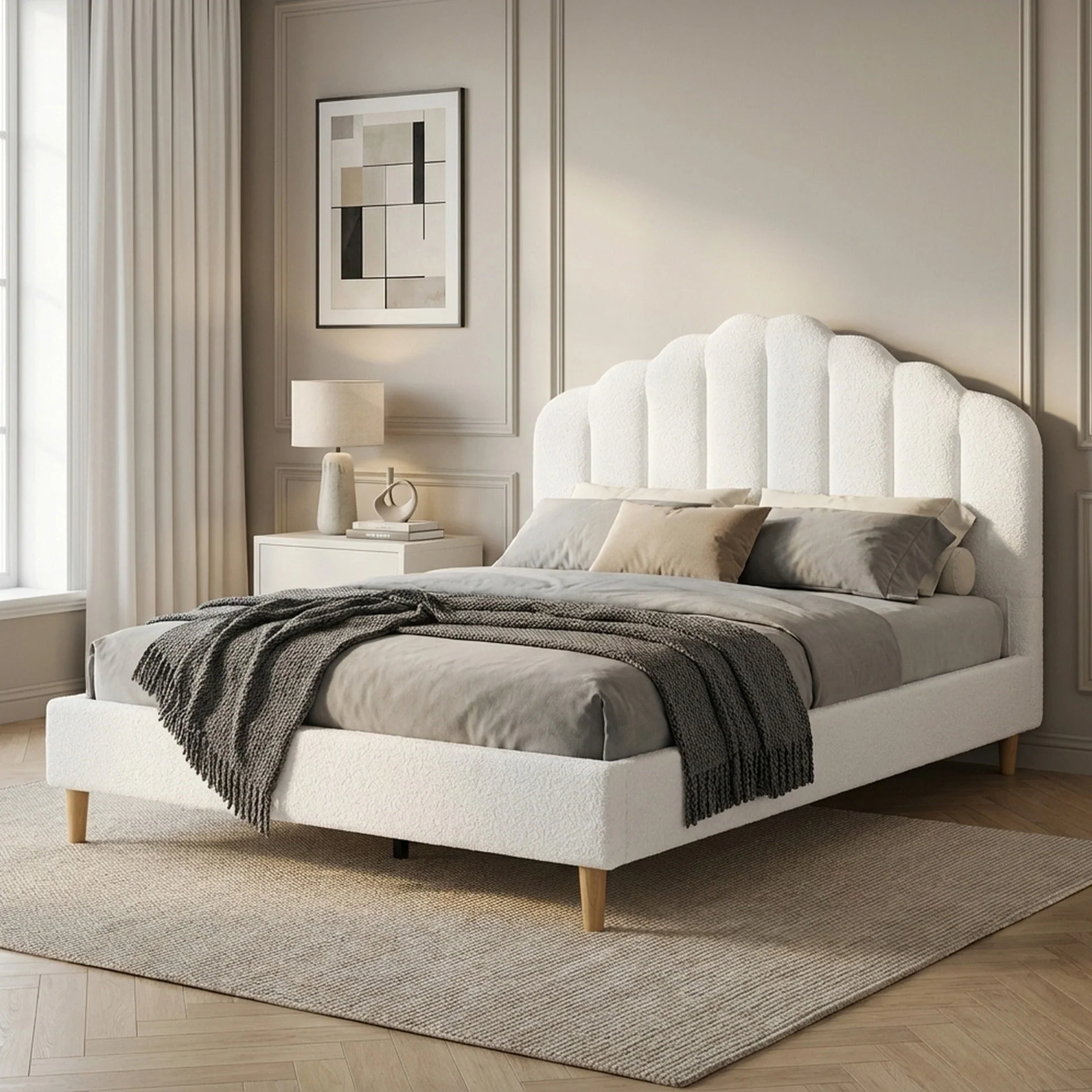 Gairich Boucle Double Bed Frame - White - Image 3
