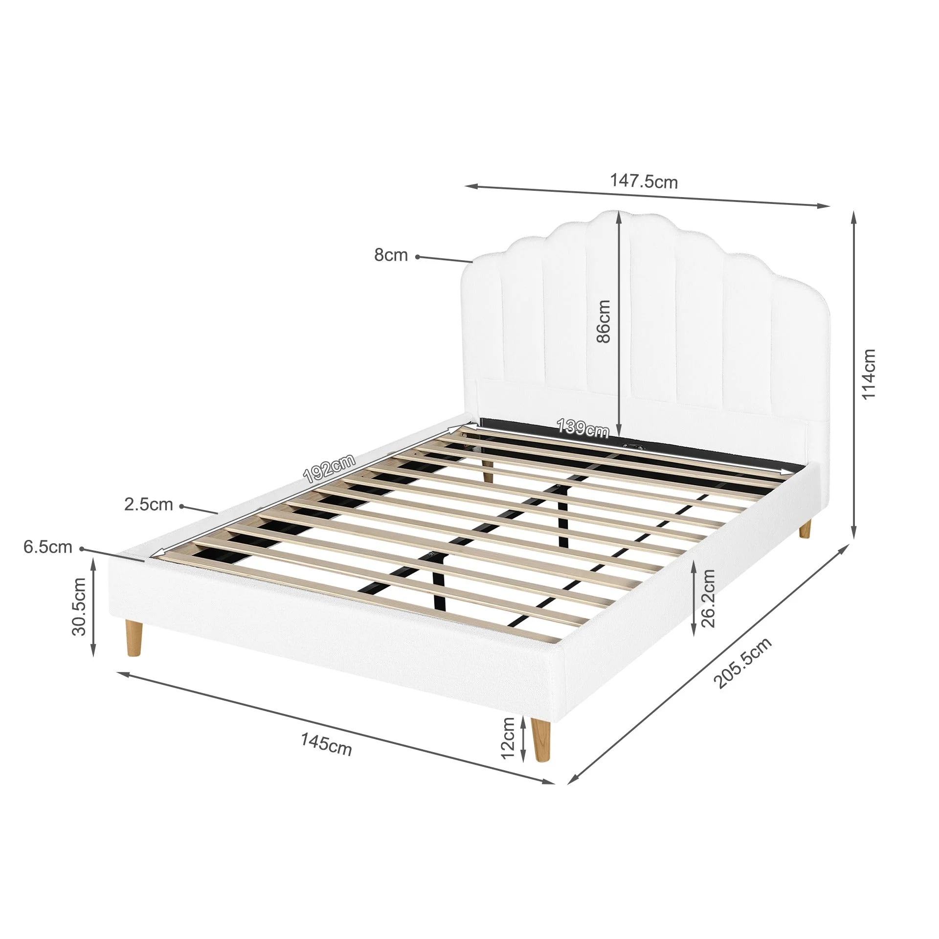 Gairich Boucle Double Bed Frame - White - Image 9