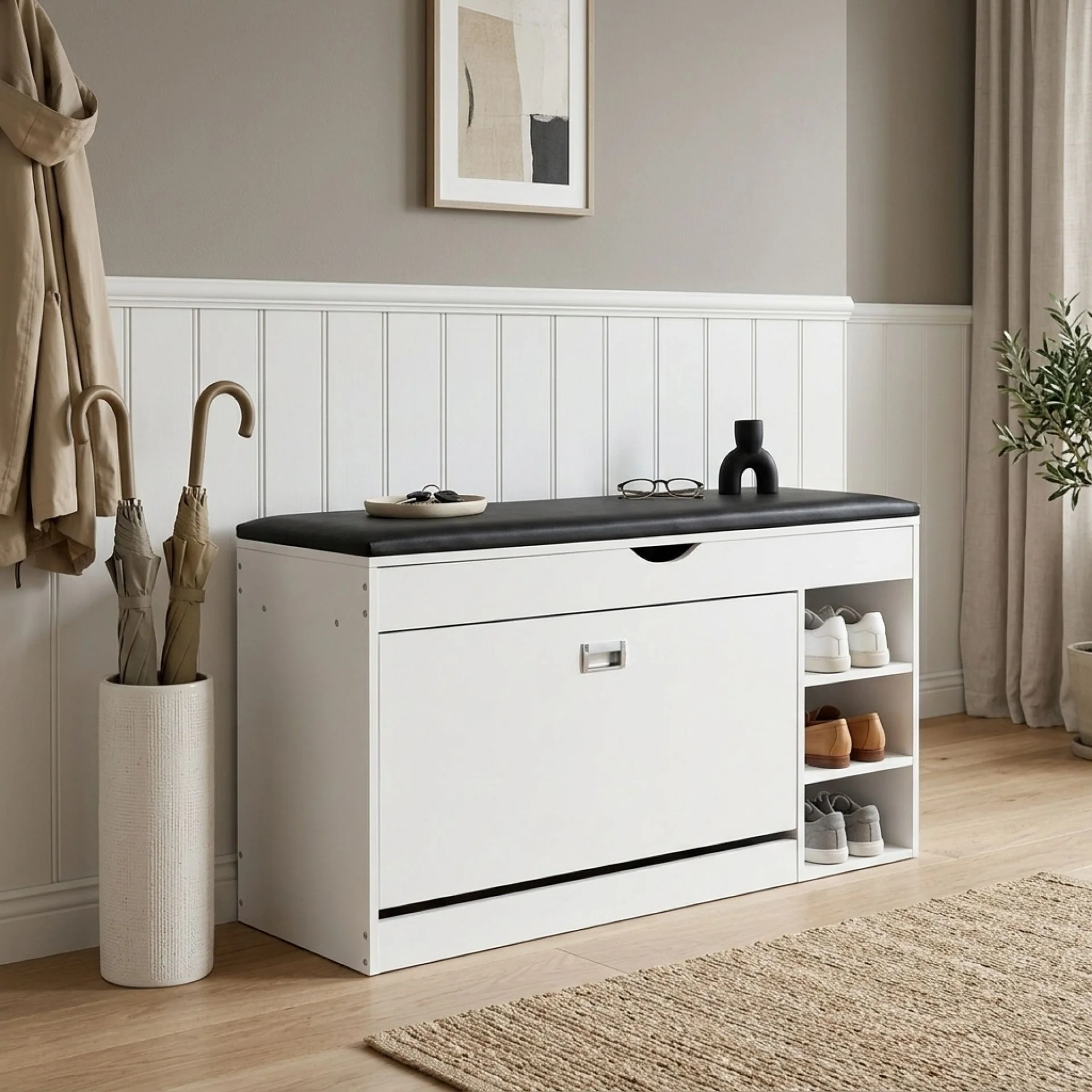 Gannet Shoe Rack Storage Cabinet 3 Layer - White + Black - Image 3