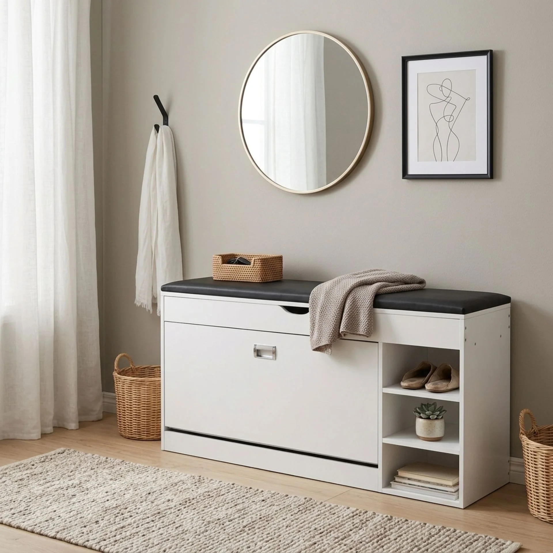 Gannet Shoe Rack Storage Cabinet 3 Layer - White + Black - Image 4