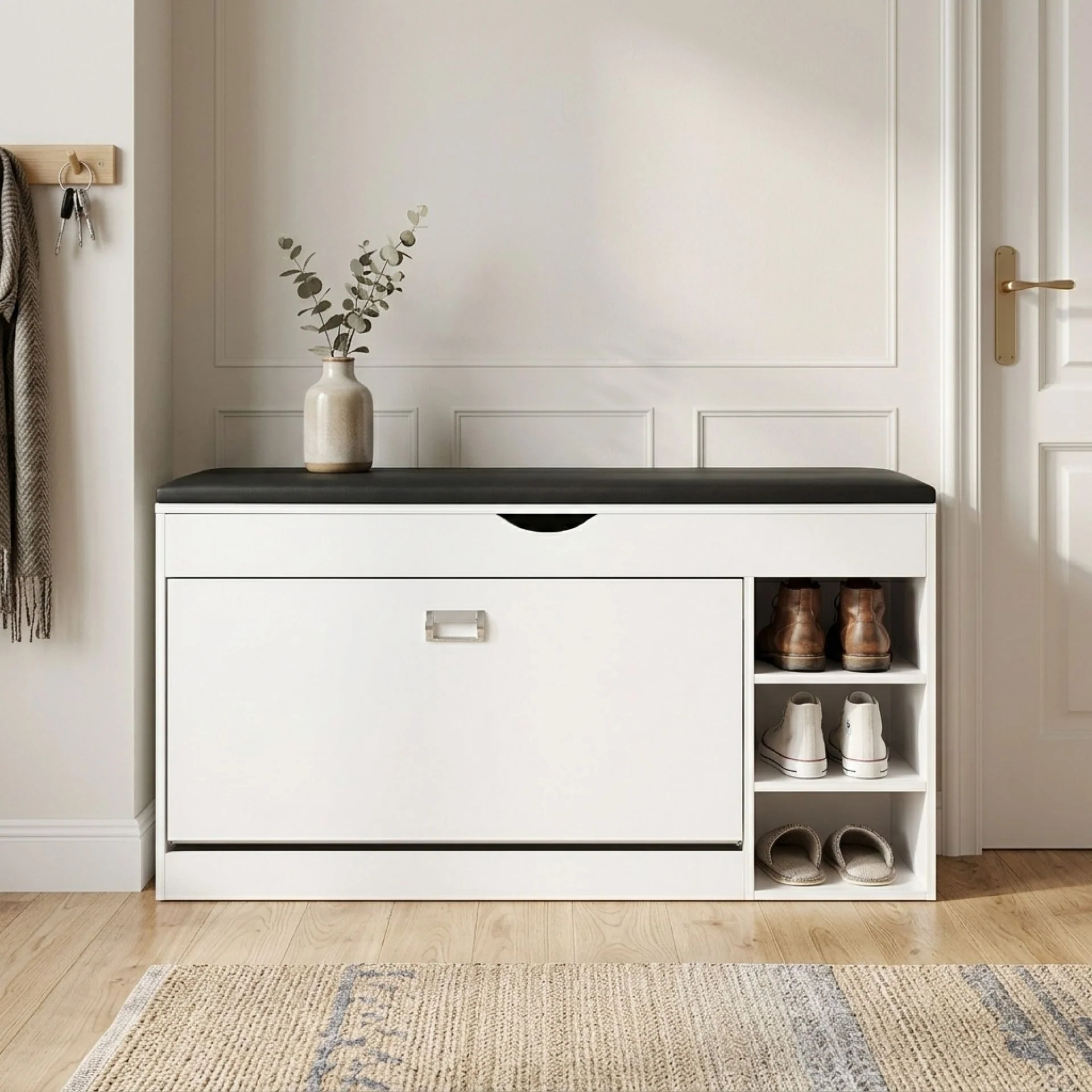 Gannet Shoe Rack Storage Cabinet 3 Layer - White + Black - Image 5