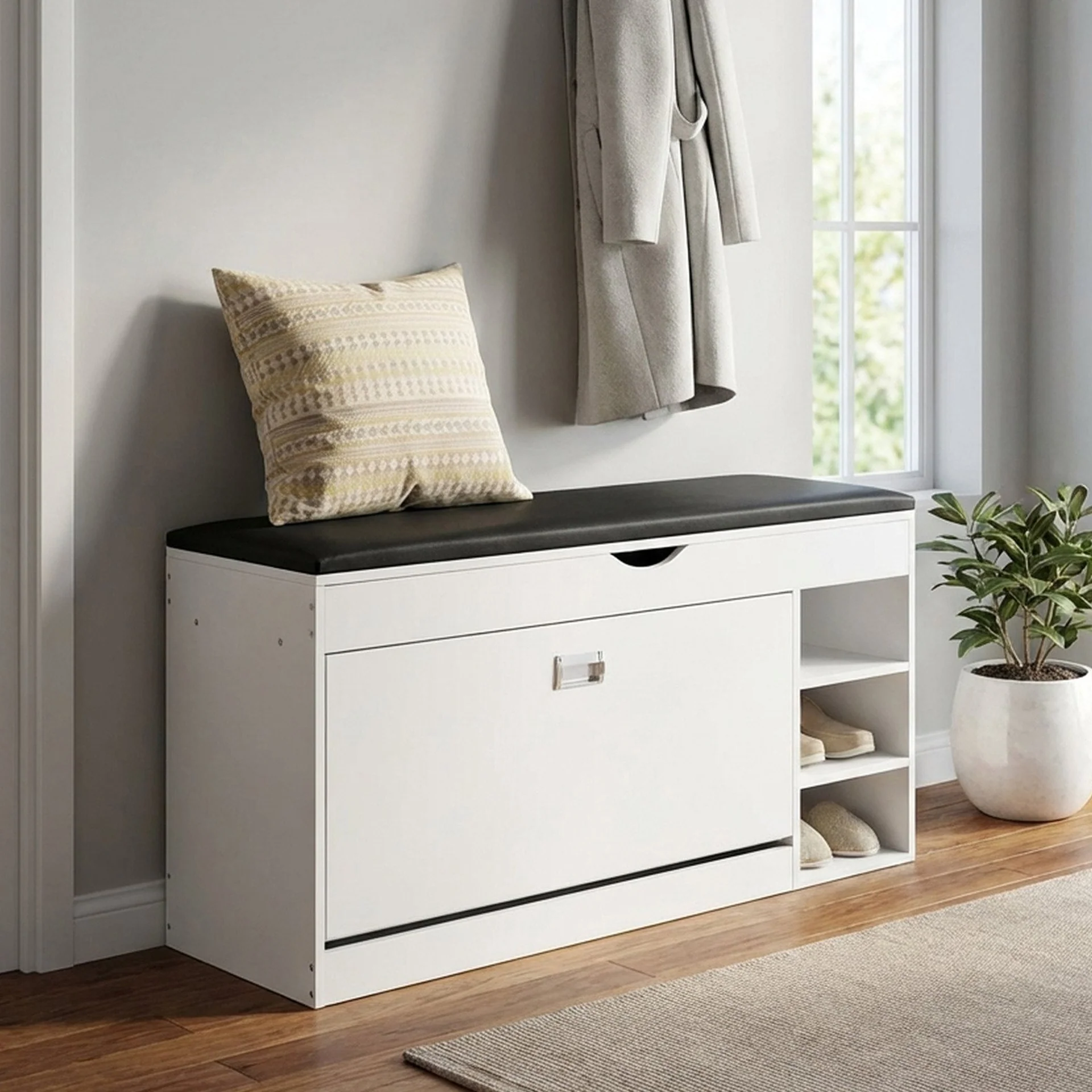 Gannet Shoe Rack Storage Cabinet 3 Layer - White + Black - Image 6