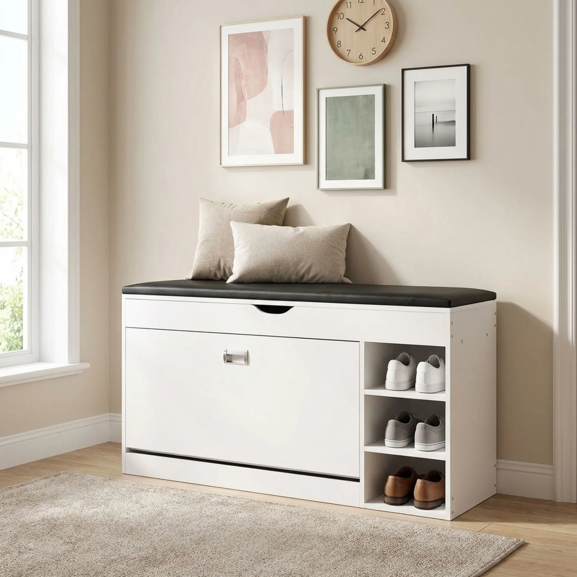 Gannet Shoe Rack Storage Cabinet 3 Layer - White + Black - Image 7