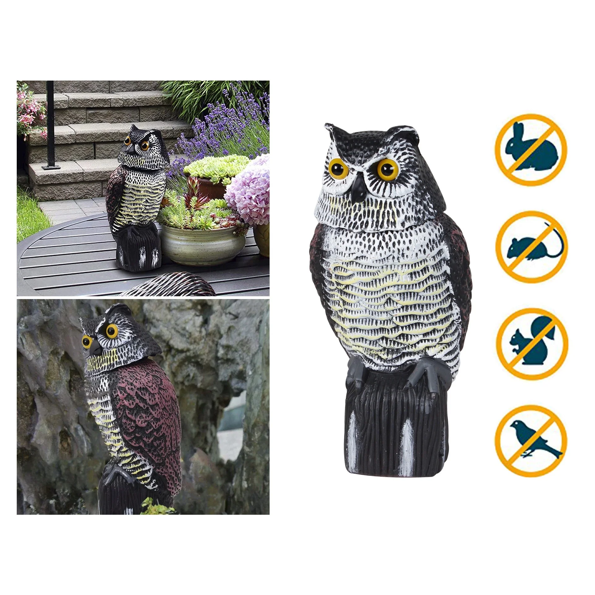 Garden Protection Repellent Bird Scarer Rotating Head Owl Statue - Image 7