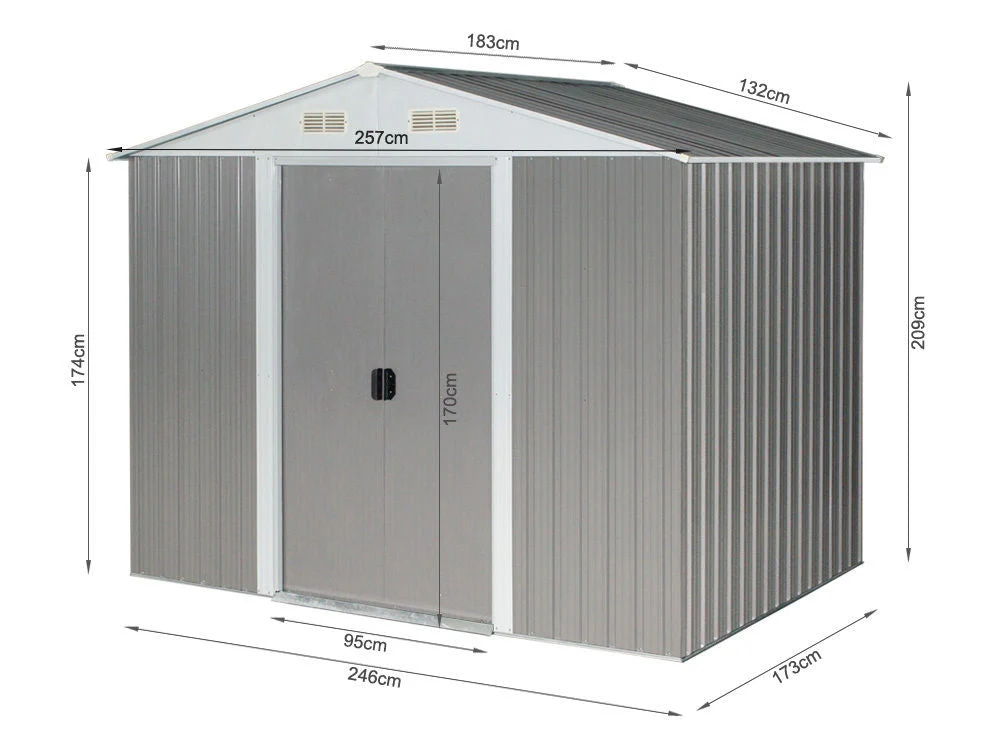 Garden Shed 1.83M x 2.57M x 2.09M GREY - Image 7