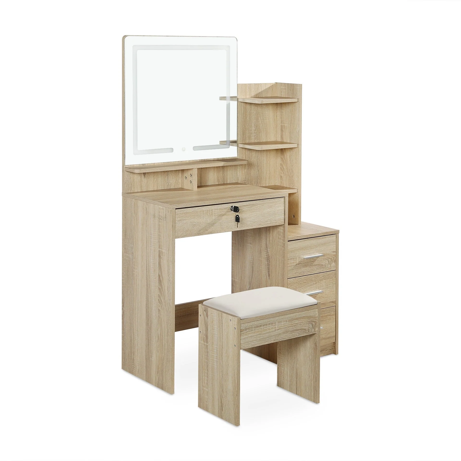 Gardenia 2 Piece Dressing Table with Mirror & Stool Set - Oak - Image 7