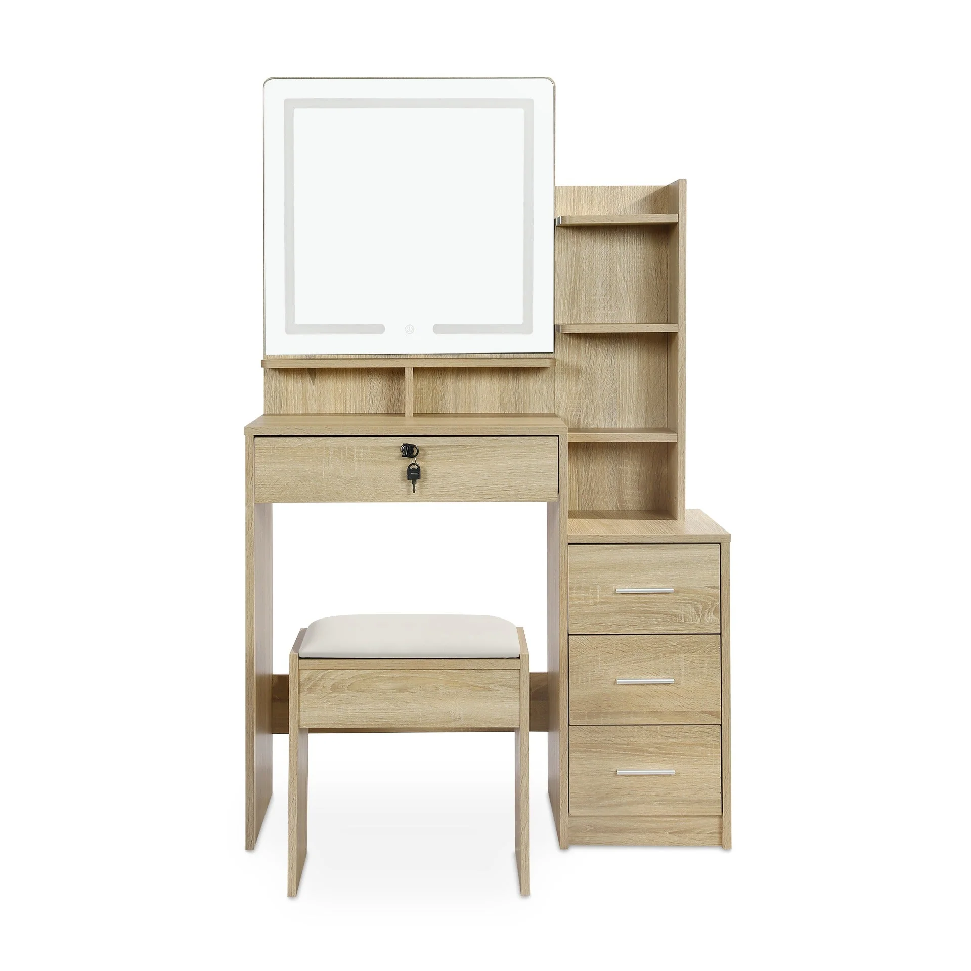 Gardenia 2 Piece Dressing Table with Mirror & Stool Set - Oak - Image 8