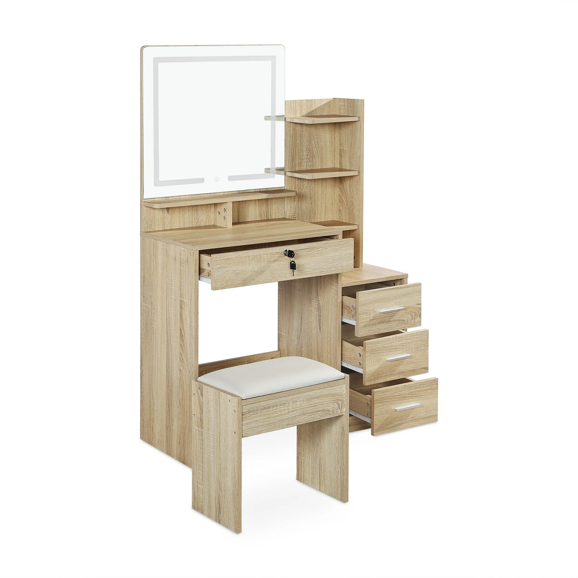 Gardenia 2 Piece Dressing Table with Mirror & Stool Set - Oak - Image 9