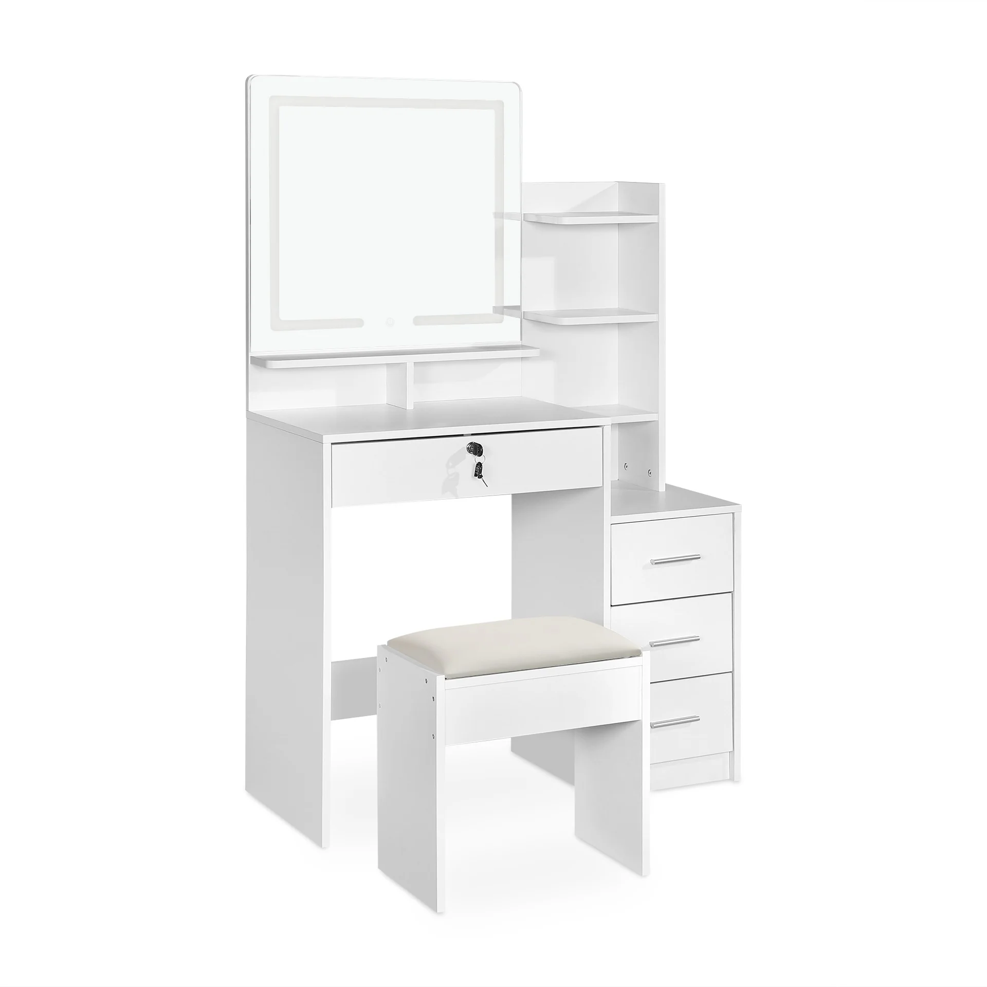 Gardenia 2 Piece Dressing Table with Mirror & Stool Set - White - Image 7