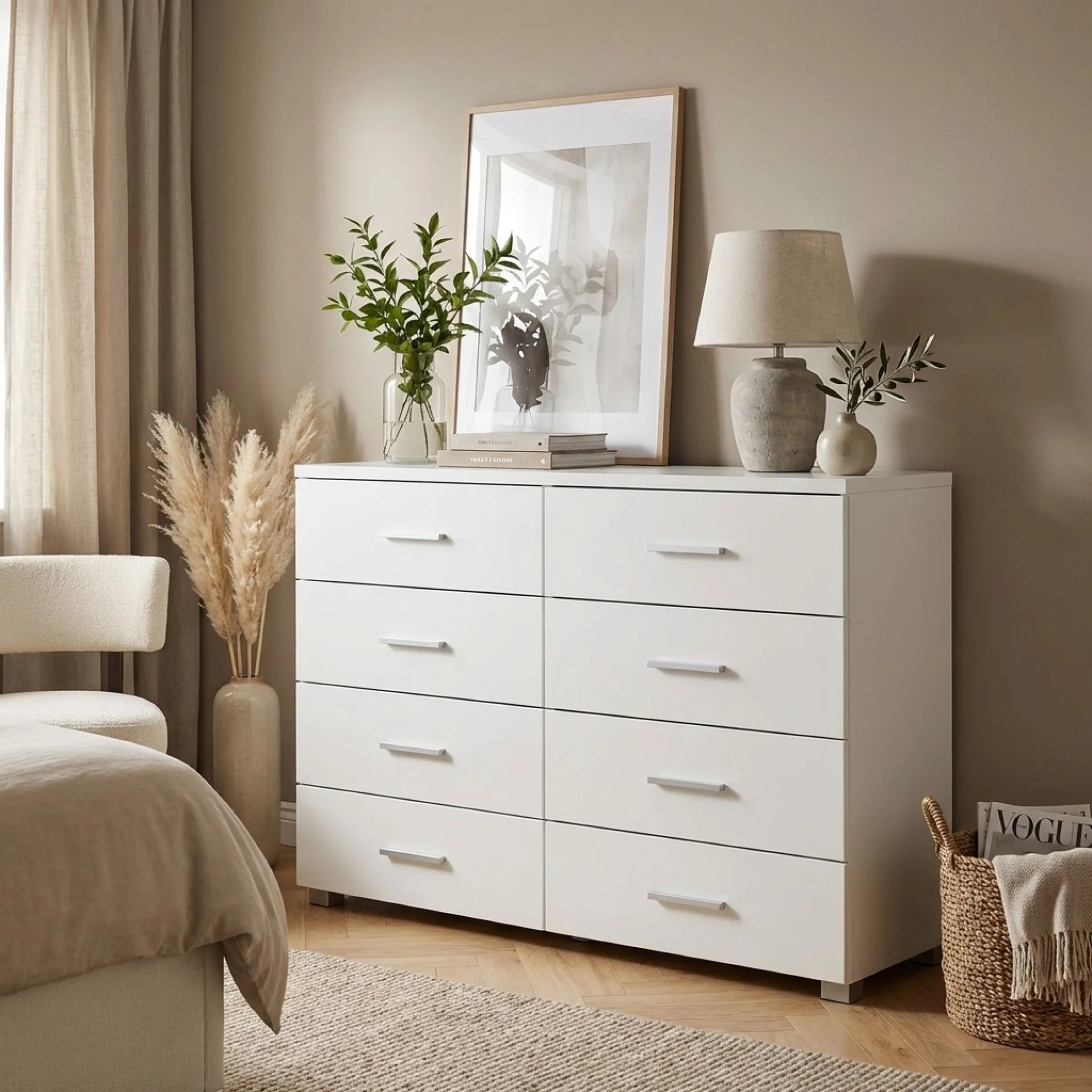 Garrett Lowboy 8 Drawer Chest Dresser - White