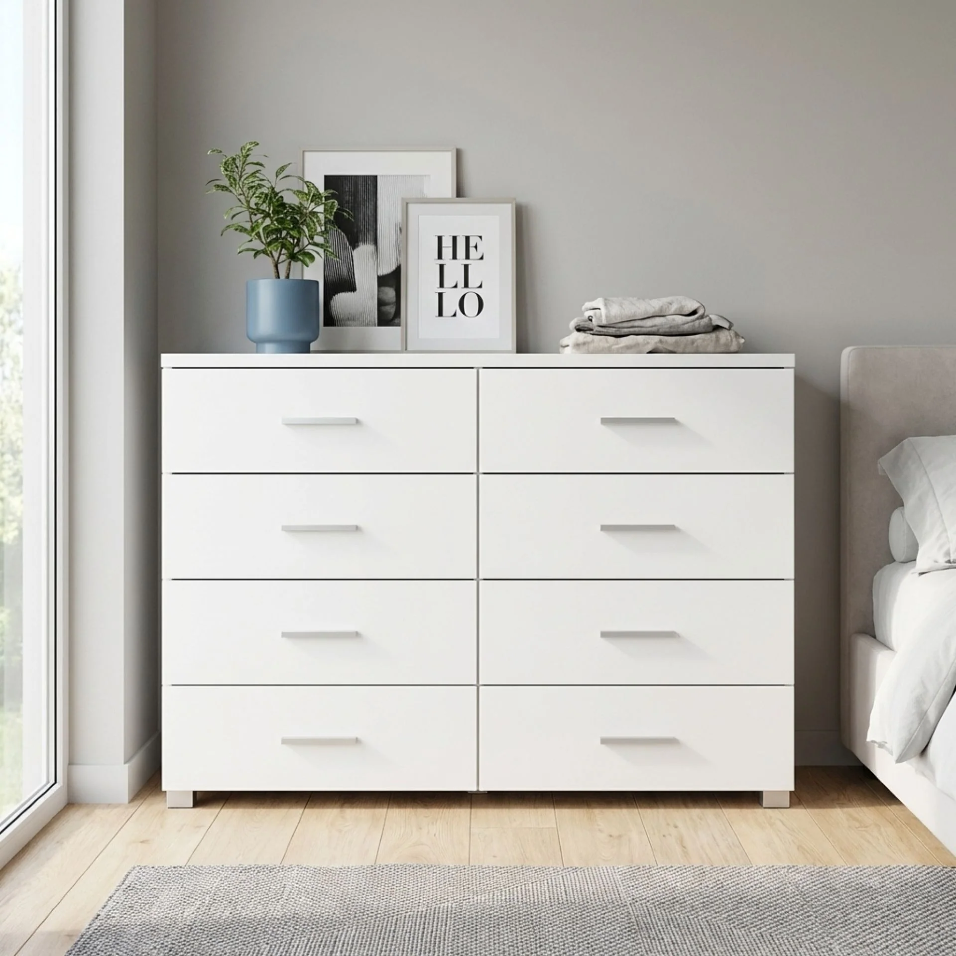 Garrett Lowboy 8 Drawer Chest Dresser - White - Image 4