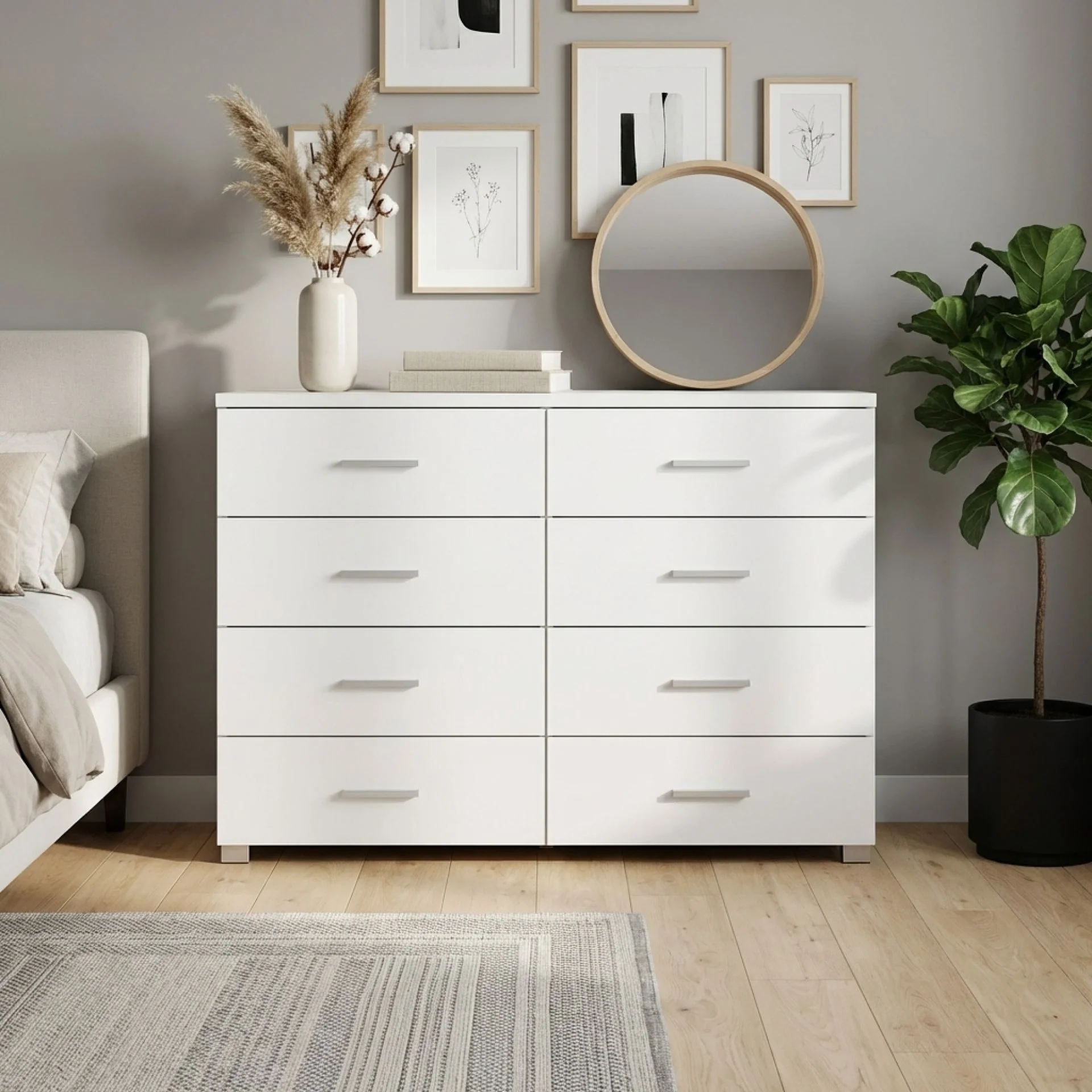 Garrett Lowboy 8 Drawer Chest Dresser - White - Image 5