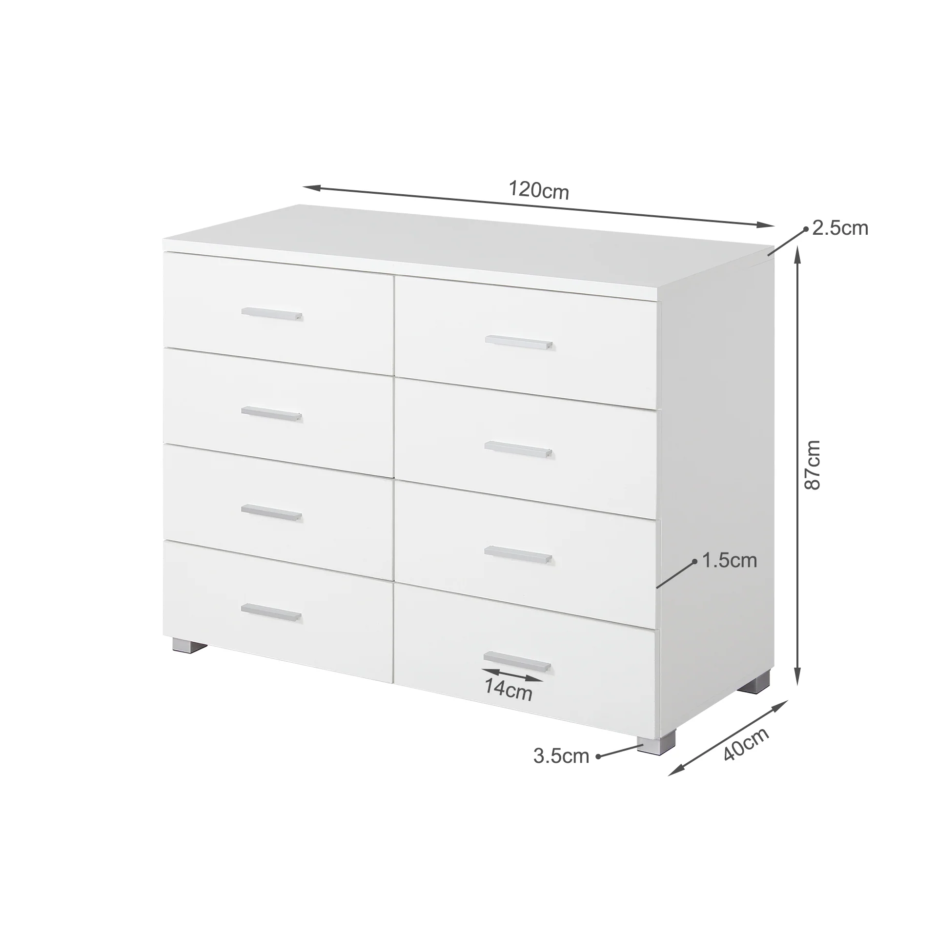 Garrett Lowboy 8 Drawer Chest Dresser - White - Image 9