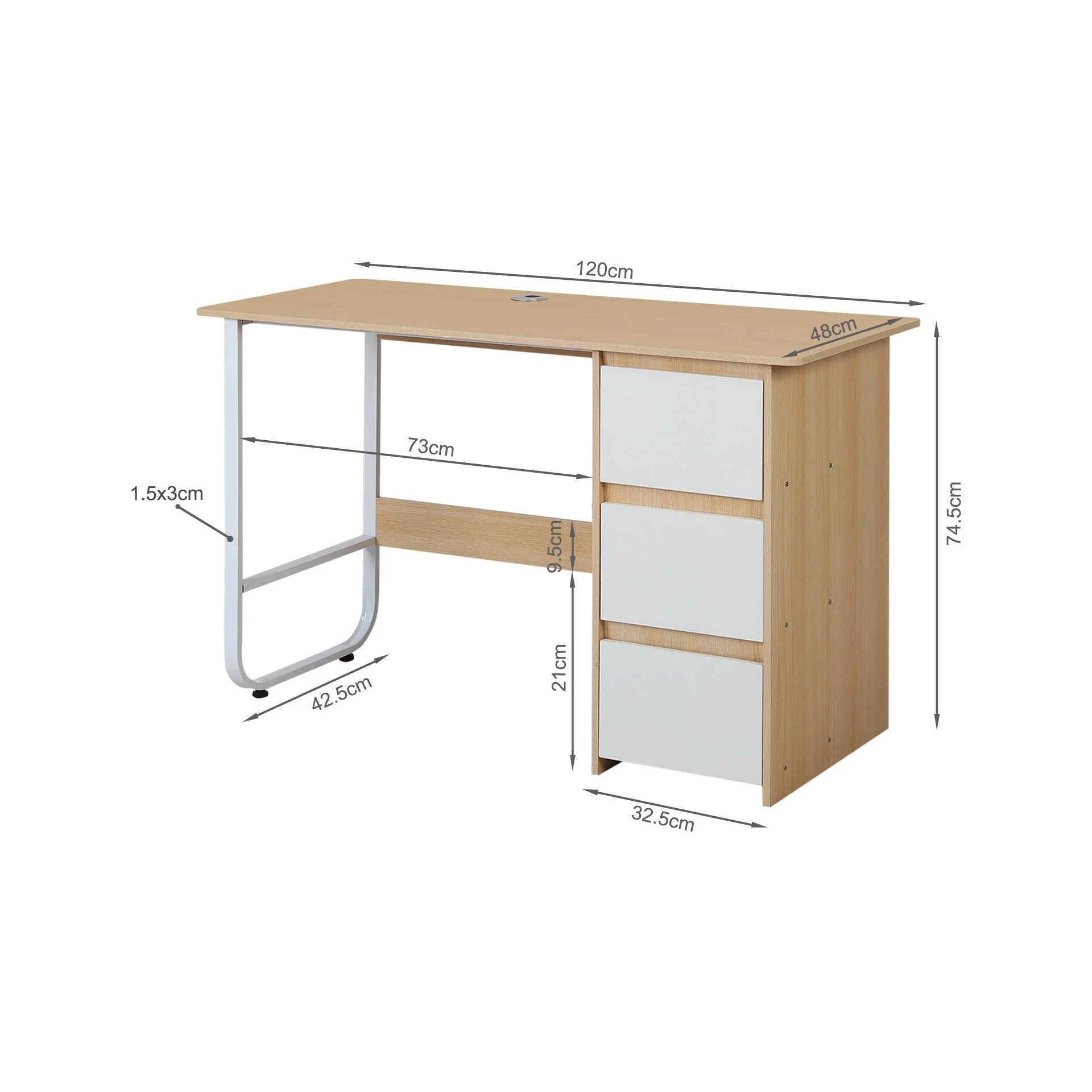 Gavin 120cm Computer Desk with Drawers - Natural + White - Image 12