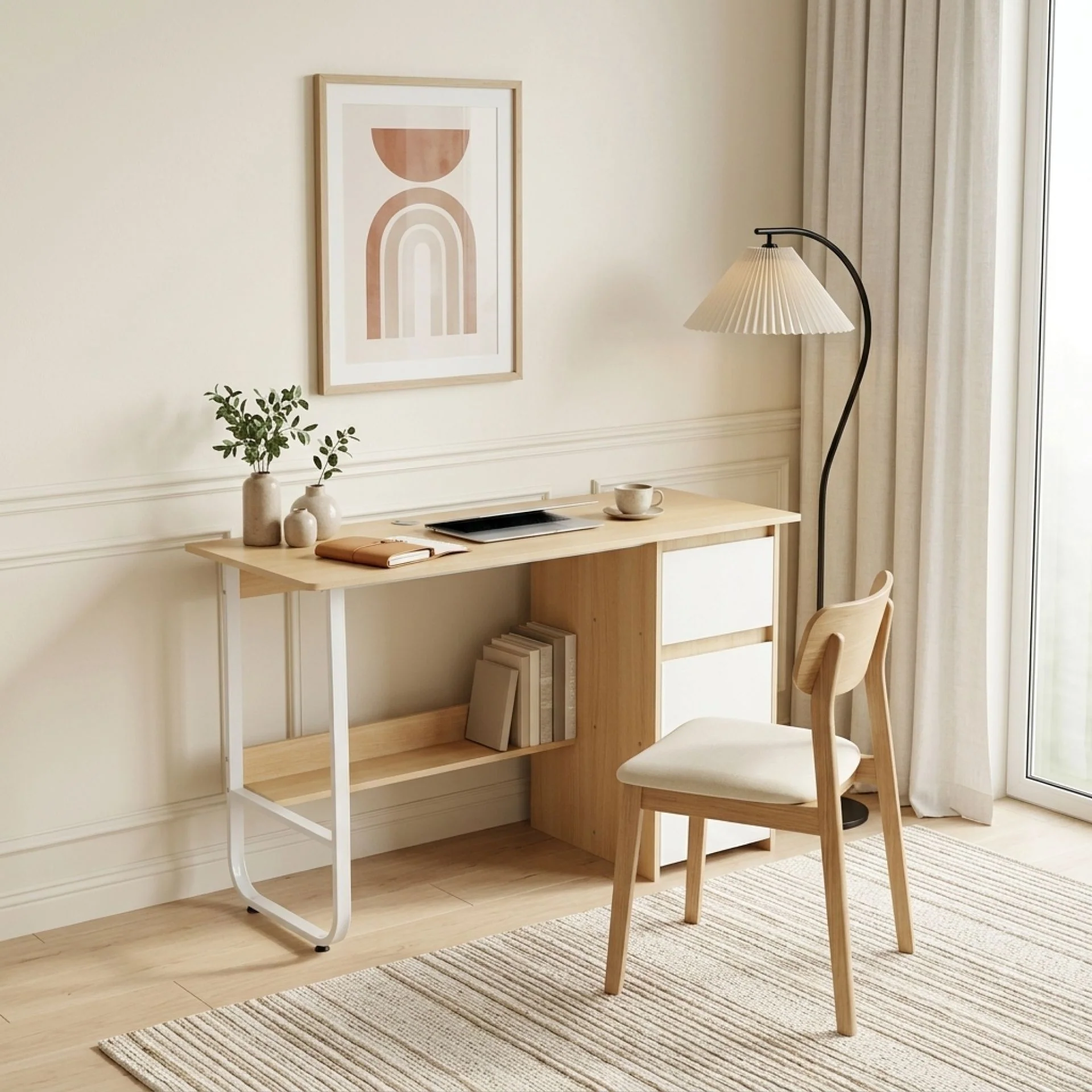 Gavin 120cm Computer Desk with Drawers - Natural + White - Image 6