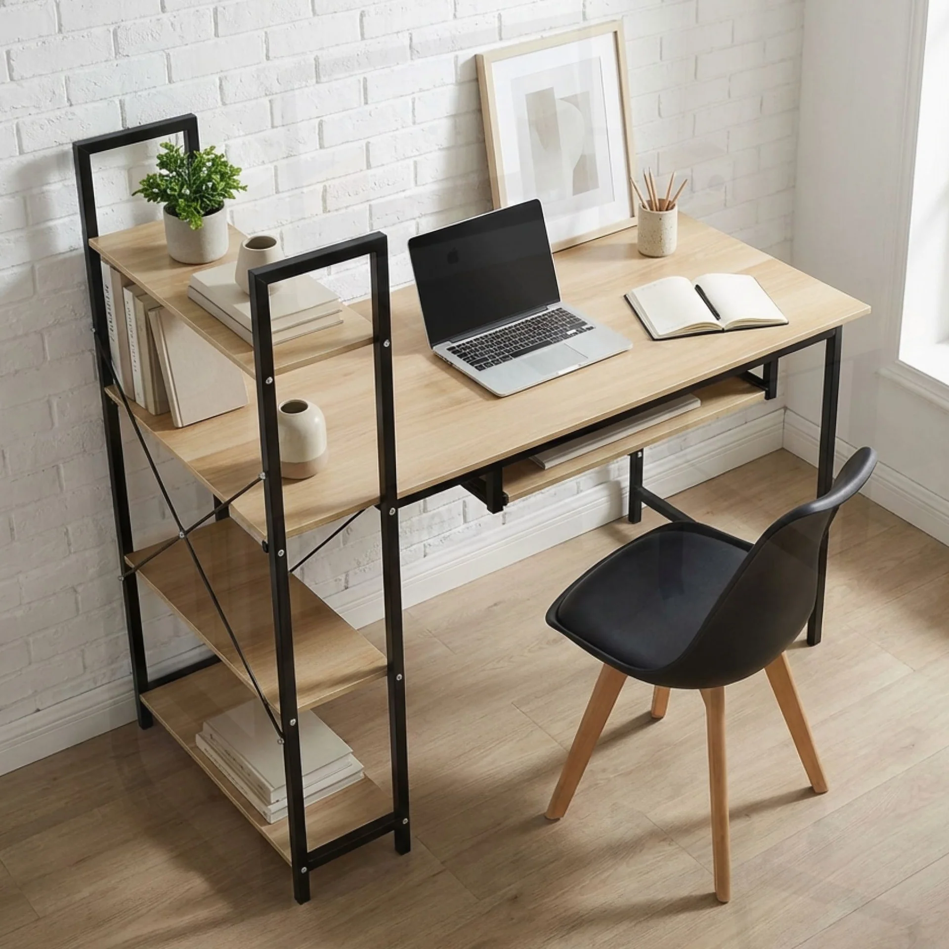 Gayle 120cm Computer Desk with Bookshelf - Black - Image 5
