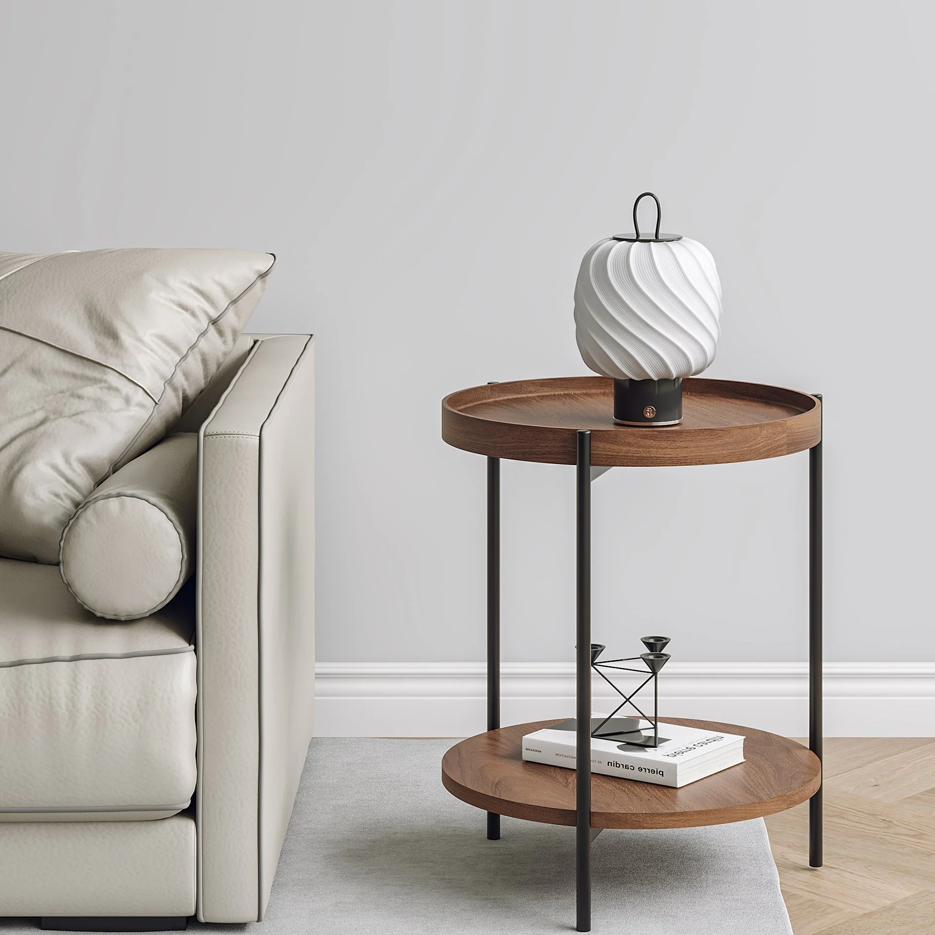 Gaylen Round Coffee Table 45cm - Brown + Black - Image 2