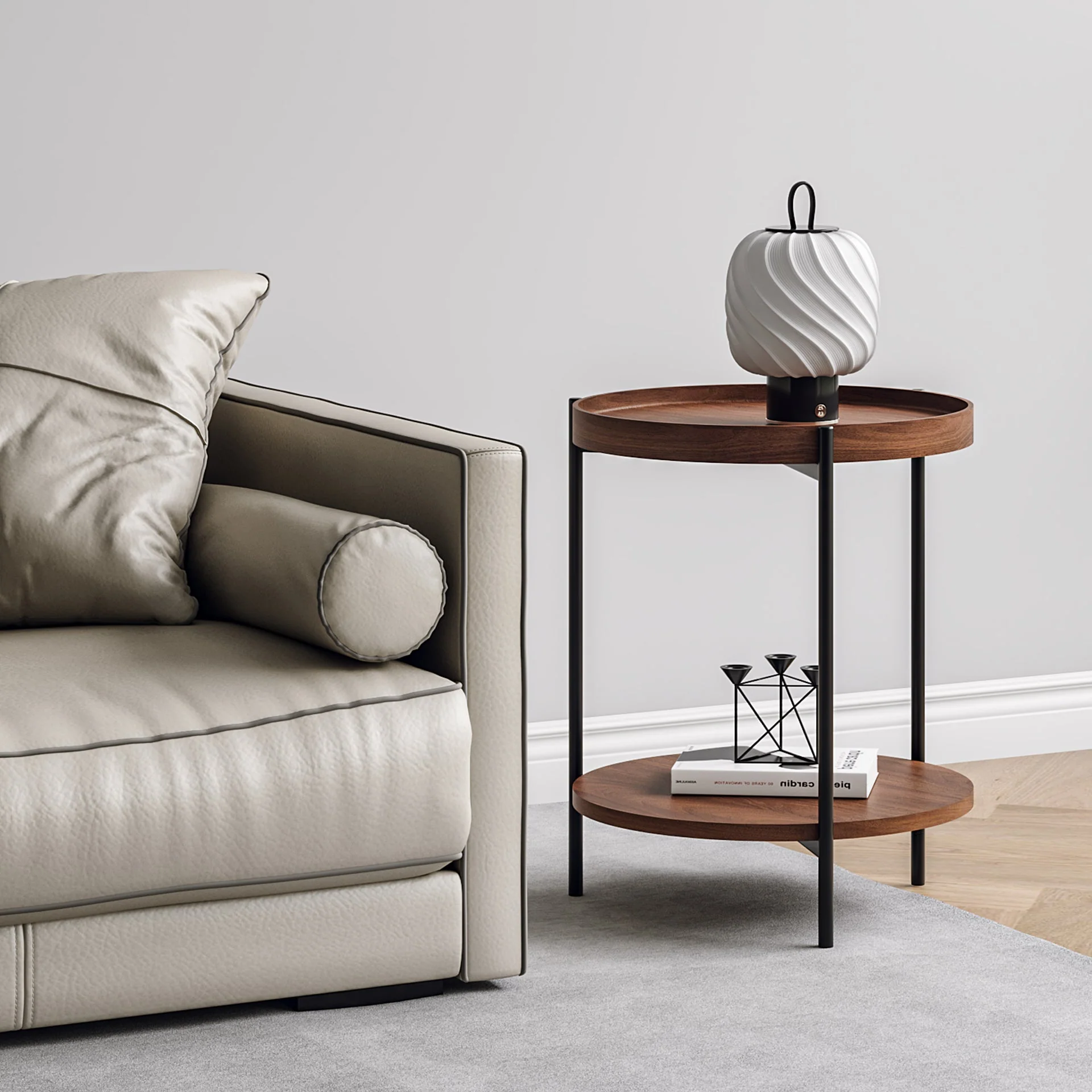 Gaylen Round Coffee Table 45cm - Brown + Black - Image 3