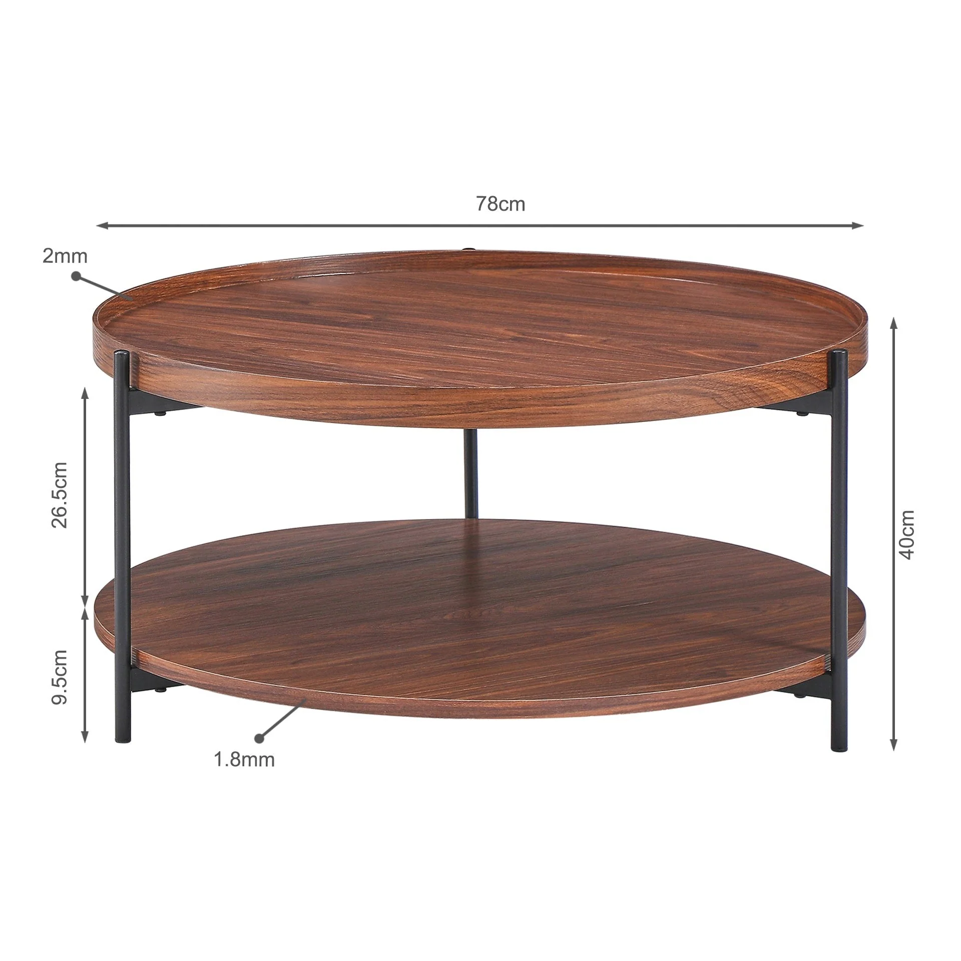 Gaylen Round Coffee Table 80cm - Brown + Black - Image 6
