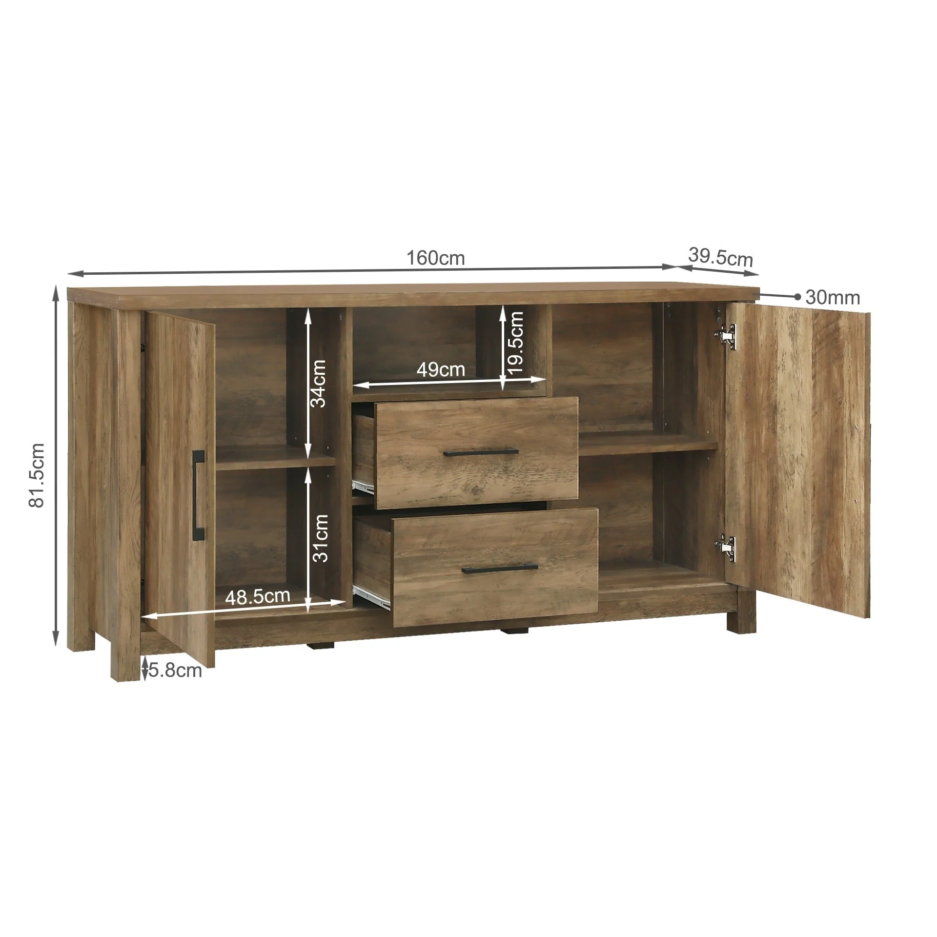 Georgie Sideboard Buffet Table - Knotty Oak - Image 12
