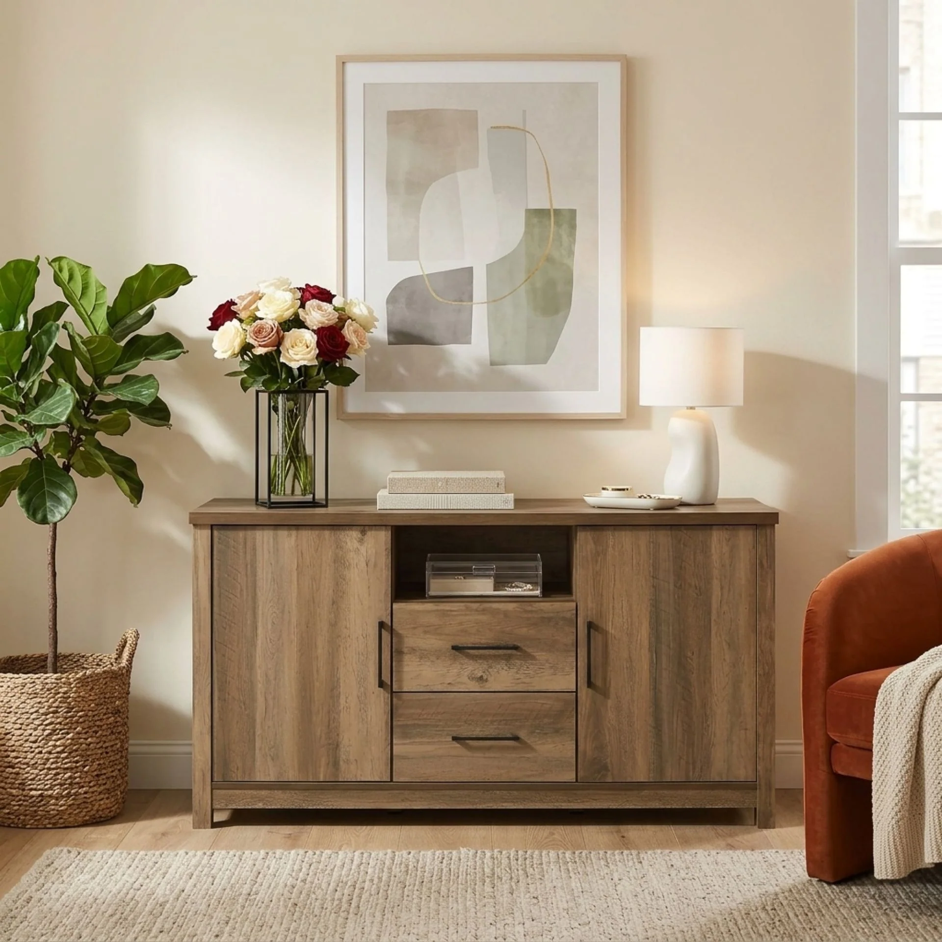 Georgie Sideboard Buffet Table - Knotty Oak - Image 5