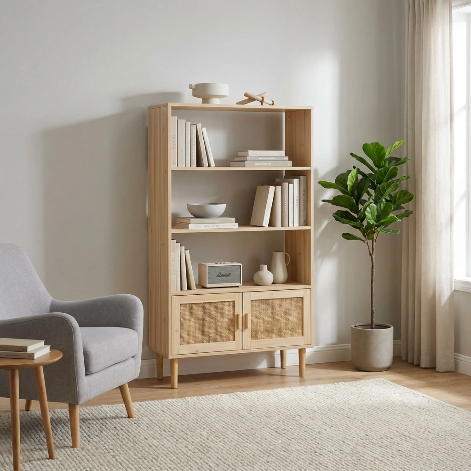 Gila Rattan Bookshelf Display Shelf - Natural - Image 4