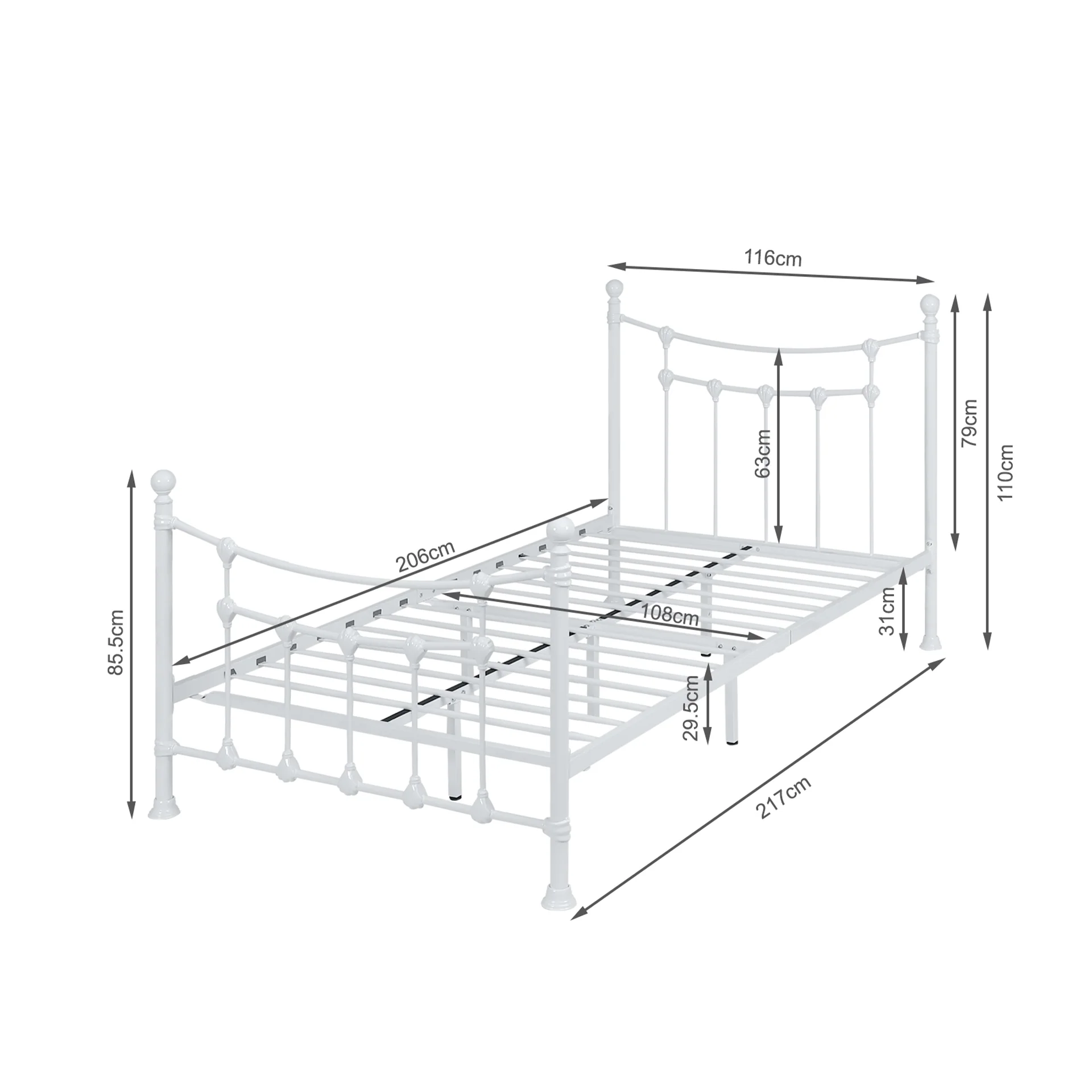 Gingera King Single Metal Bed Frame - White - Image 16
