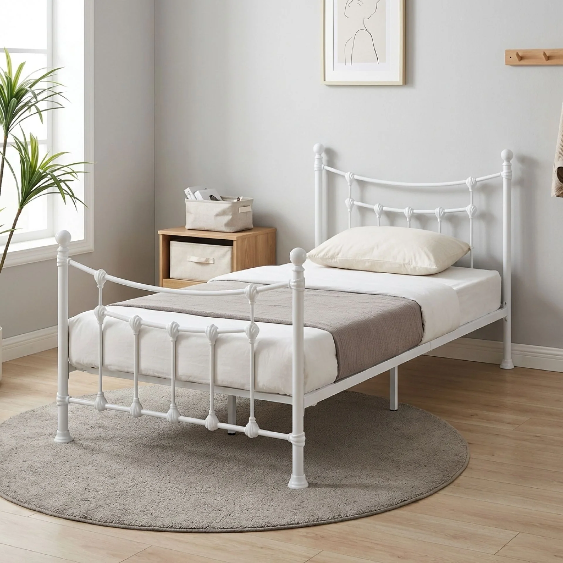 Gingera King Single Metal Bed Frame - White - Image 4