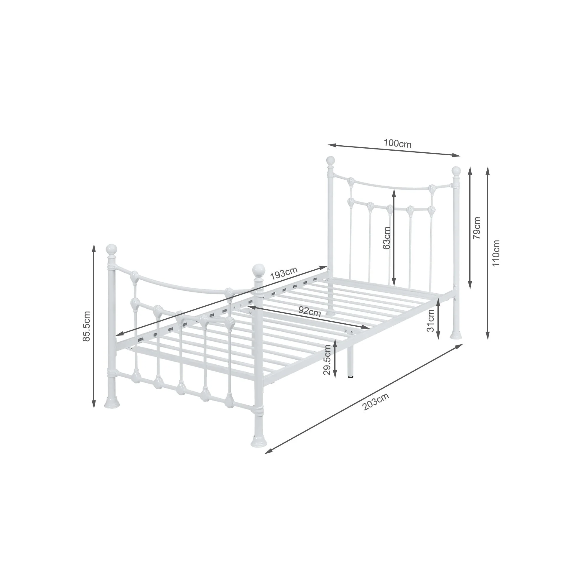 Gingera Single Metal Bed Frame - White - Image 12