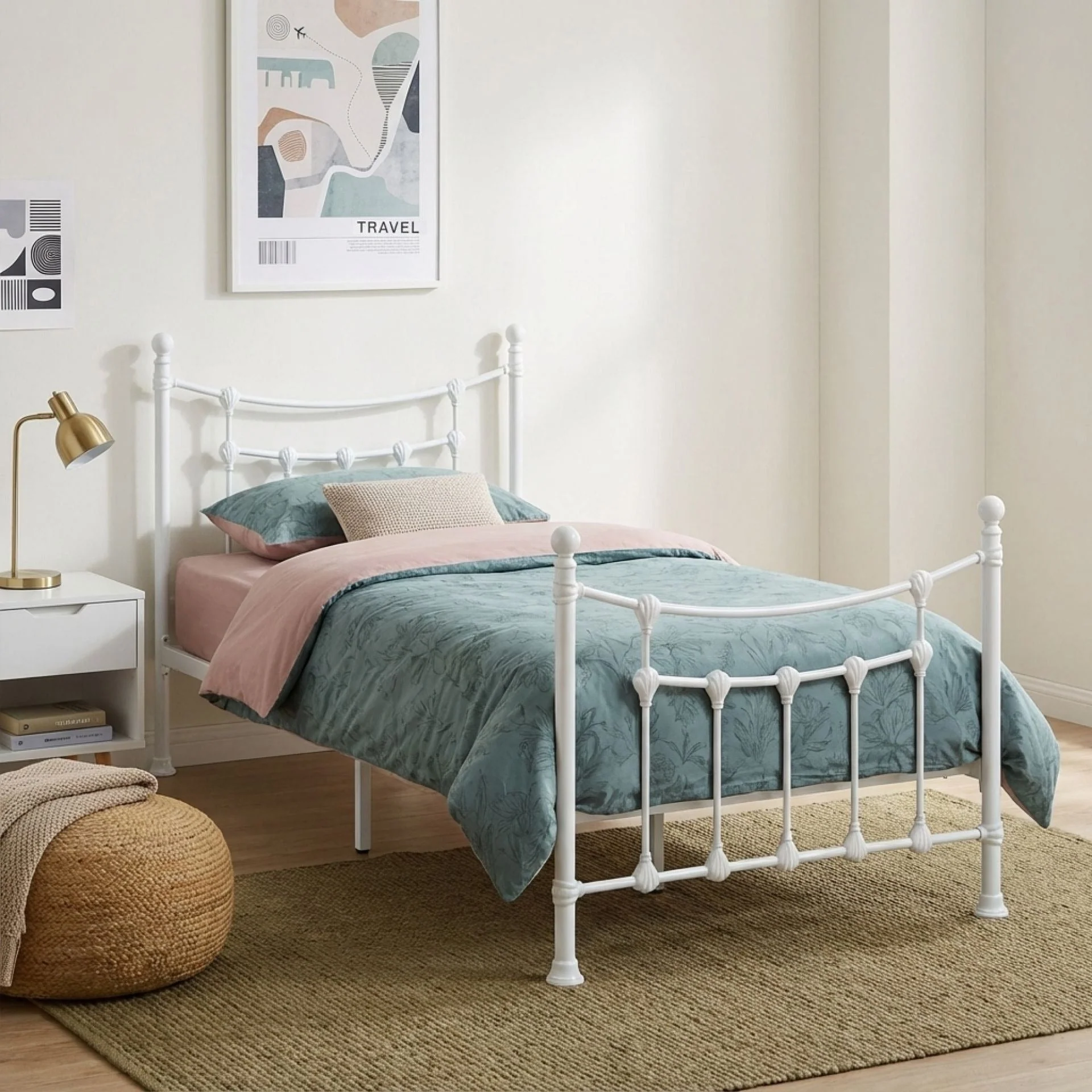 Gingera Single Metal Bed Frame - White - Image 4