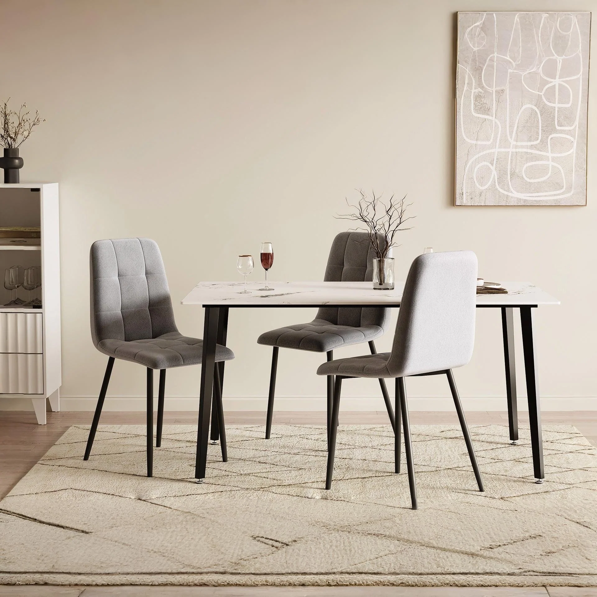 Glenn Rectangular Ceramic Dining Table 150 x 90cm - White + Black - Image 2