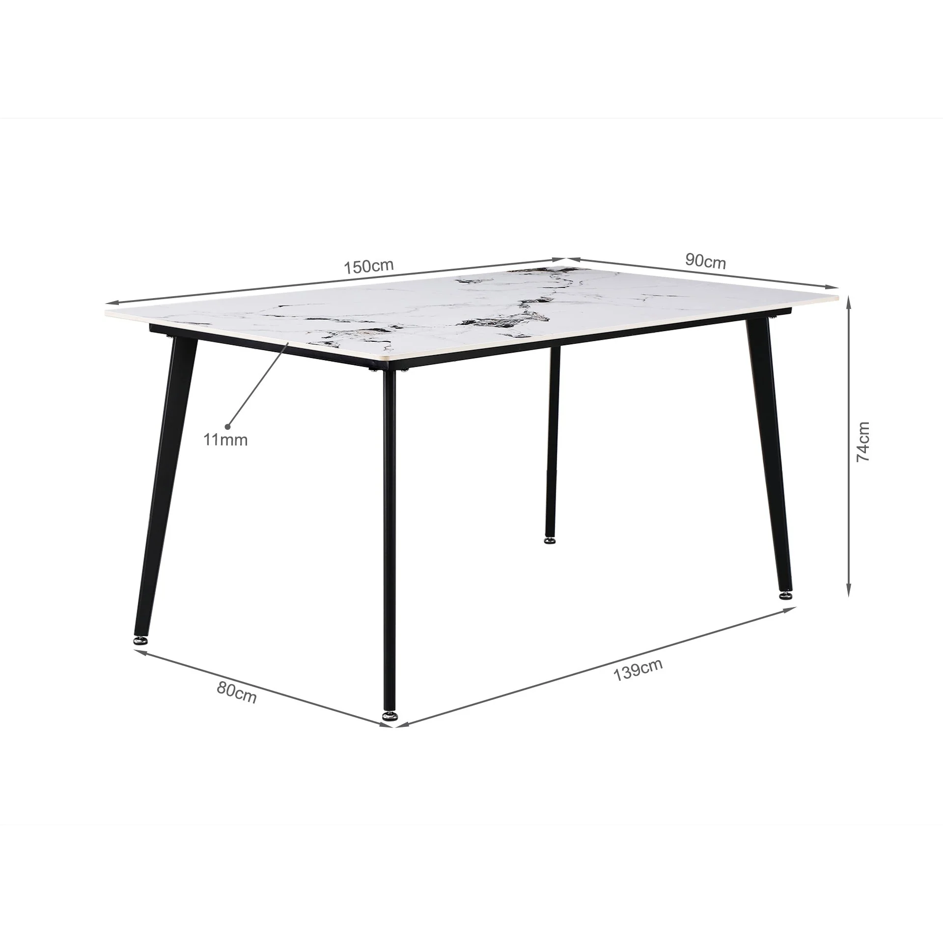 Glenn Rectangular Ceramic Dining Table 150 x 90cm - White + Black - Image 7