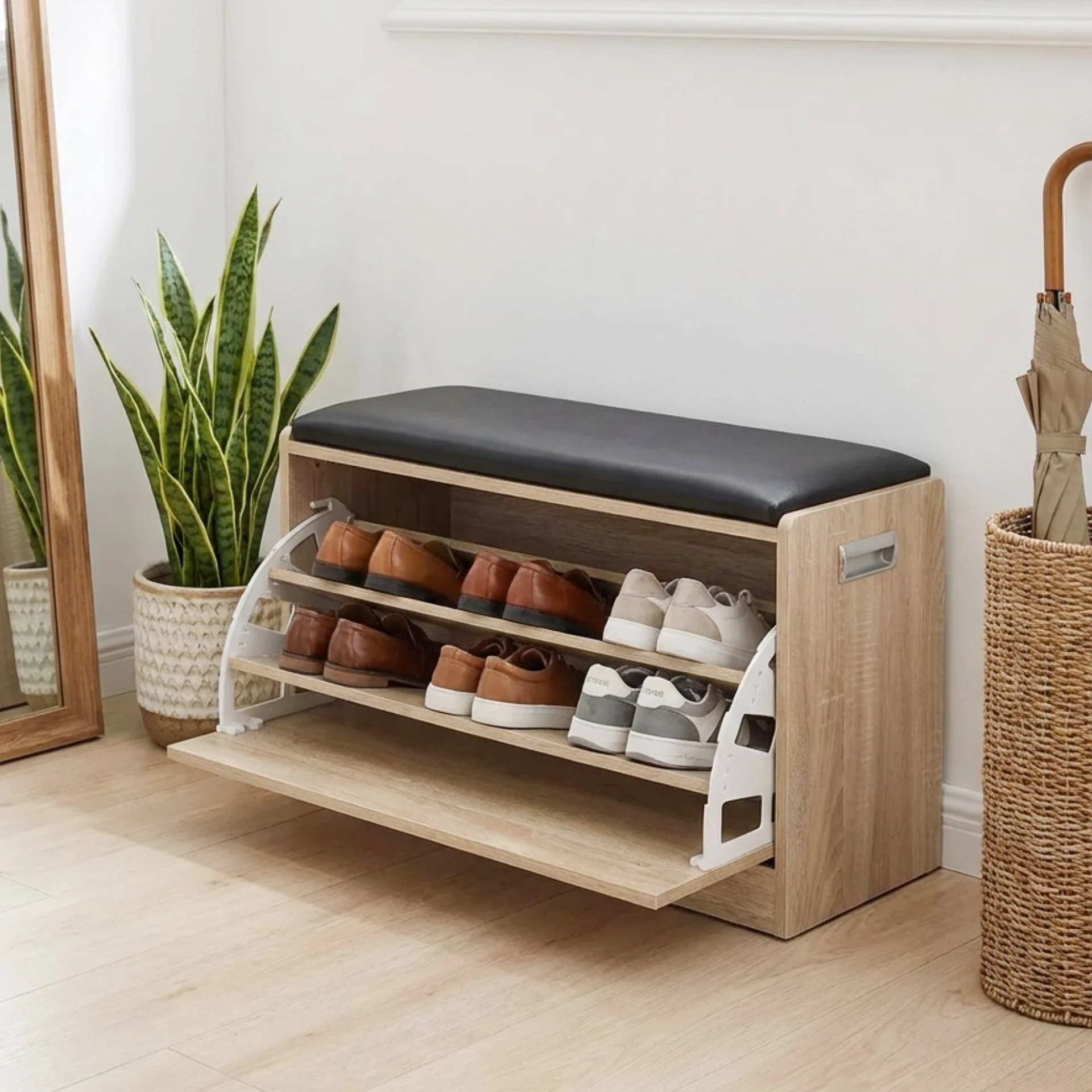 Gloria Wooden Shoe Rack 3 Layer - Oak - Image 2