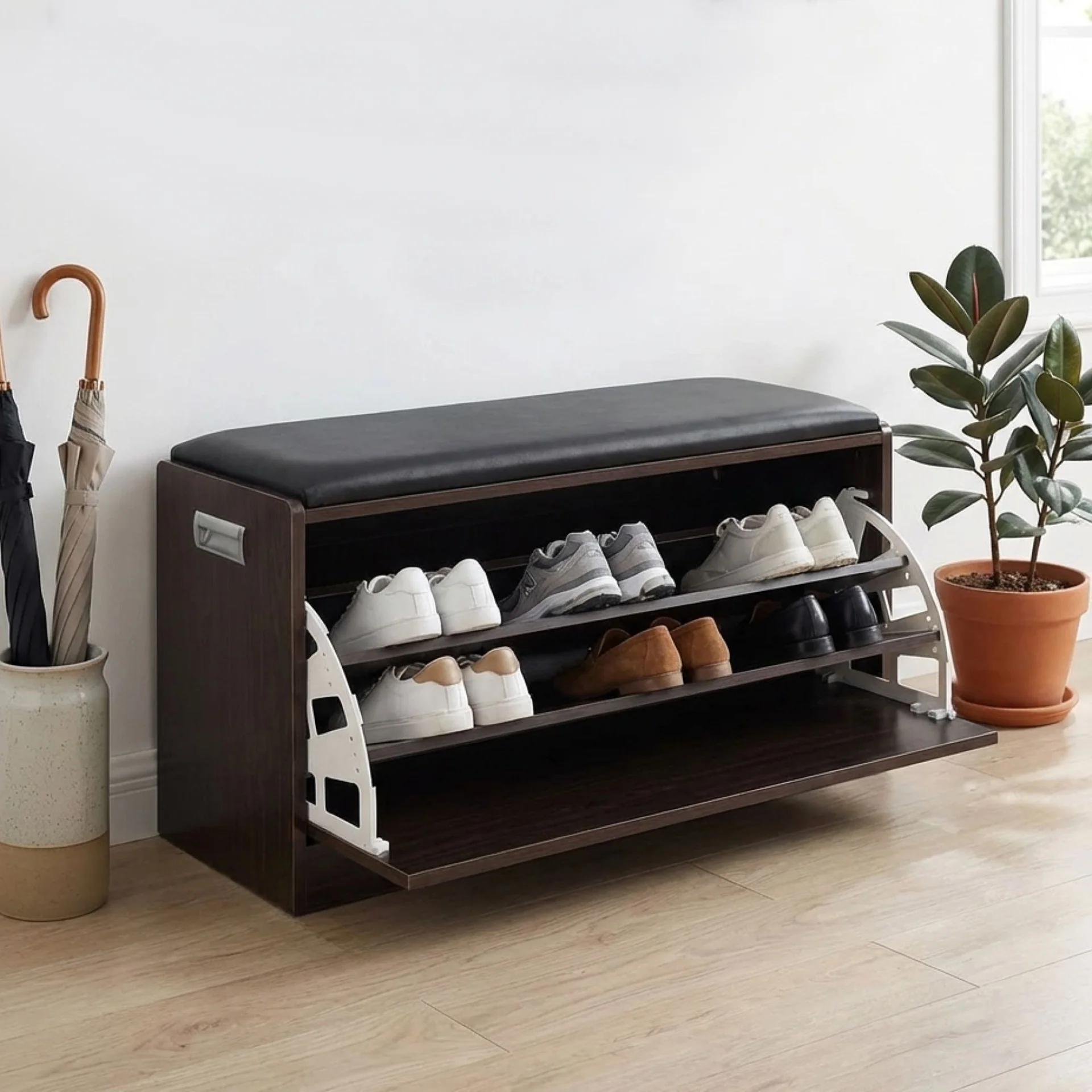 Gloria Wooden Shoe Rack 3 Layer - Walnut - Image 4