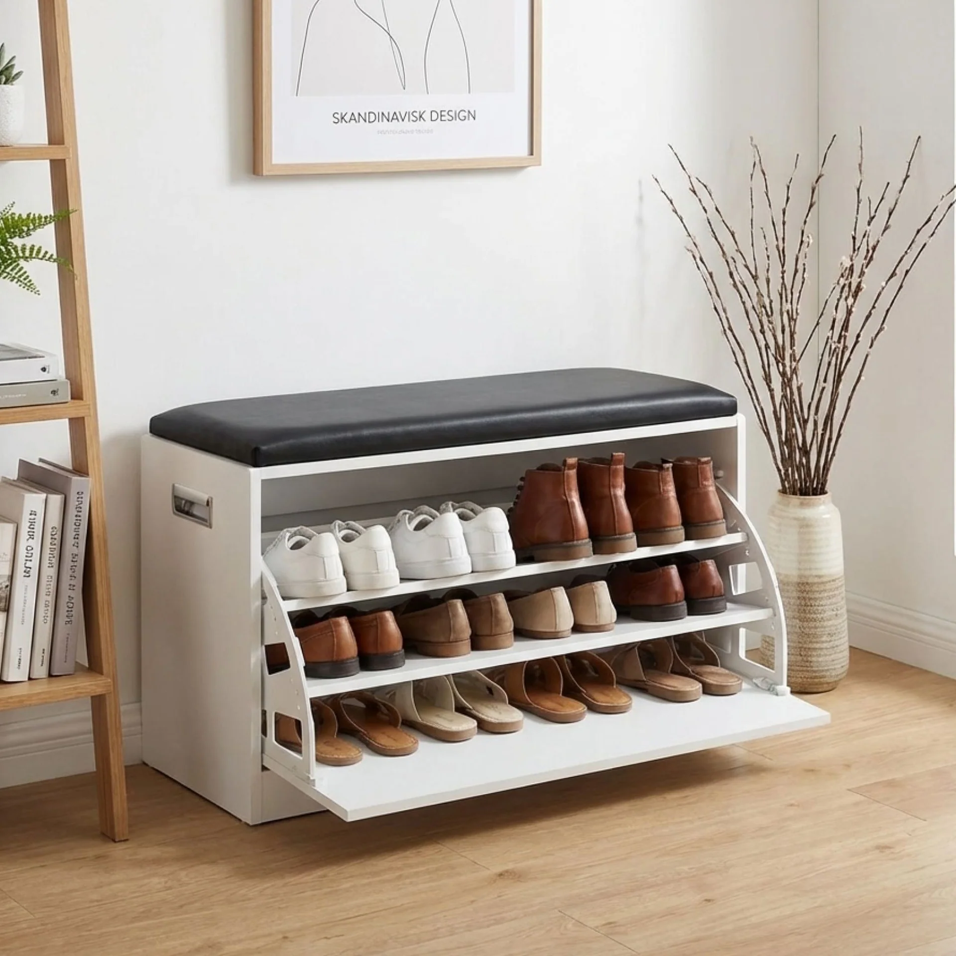 Gloria Wooden Shoe Rack 3 Layer - White - Image 4
