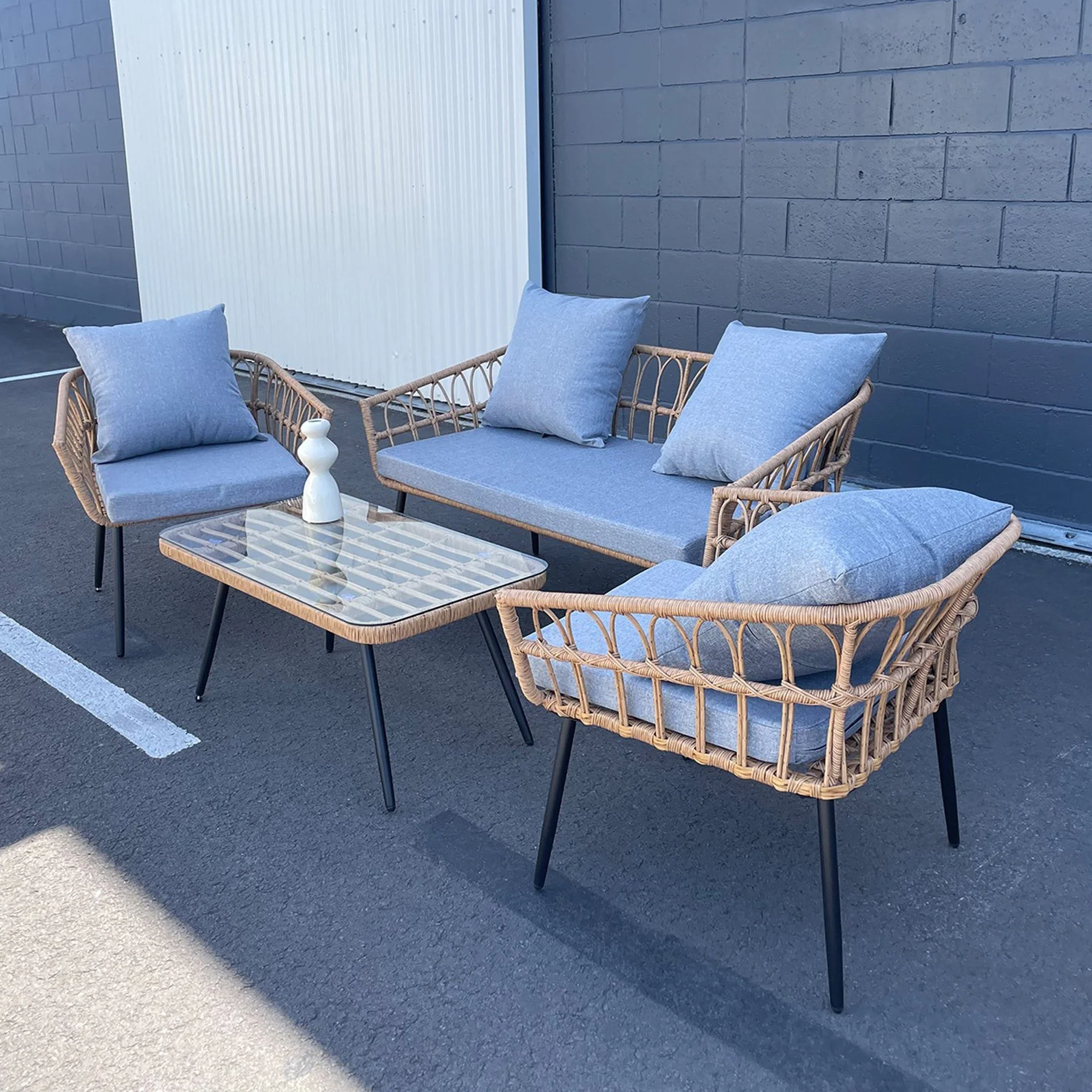 Goulburn 4 Piece Outdoor Sofa Set - Grey - Image 4