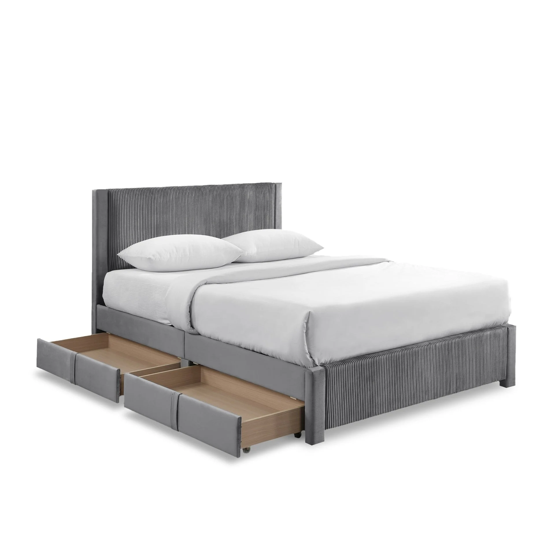 Gower Velevt Double Bed Frame with 4 Drawers - Grey - Image 10