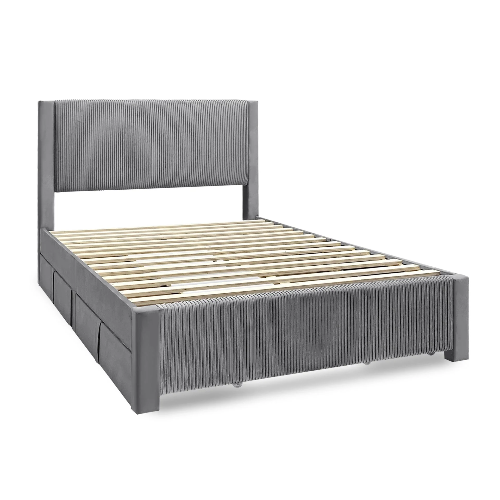 Gower Velevt Double Bed Frame with 4 Drawers - Grey - Image 11