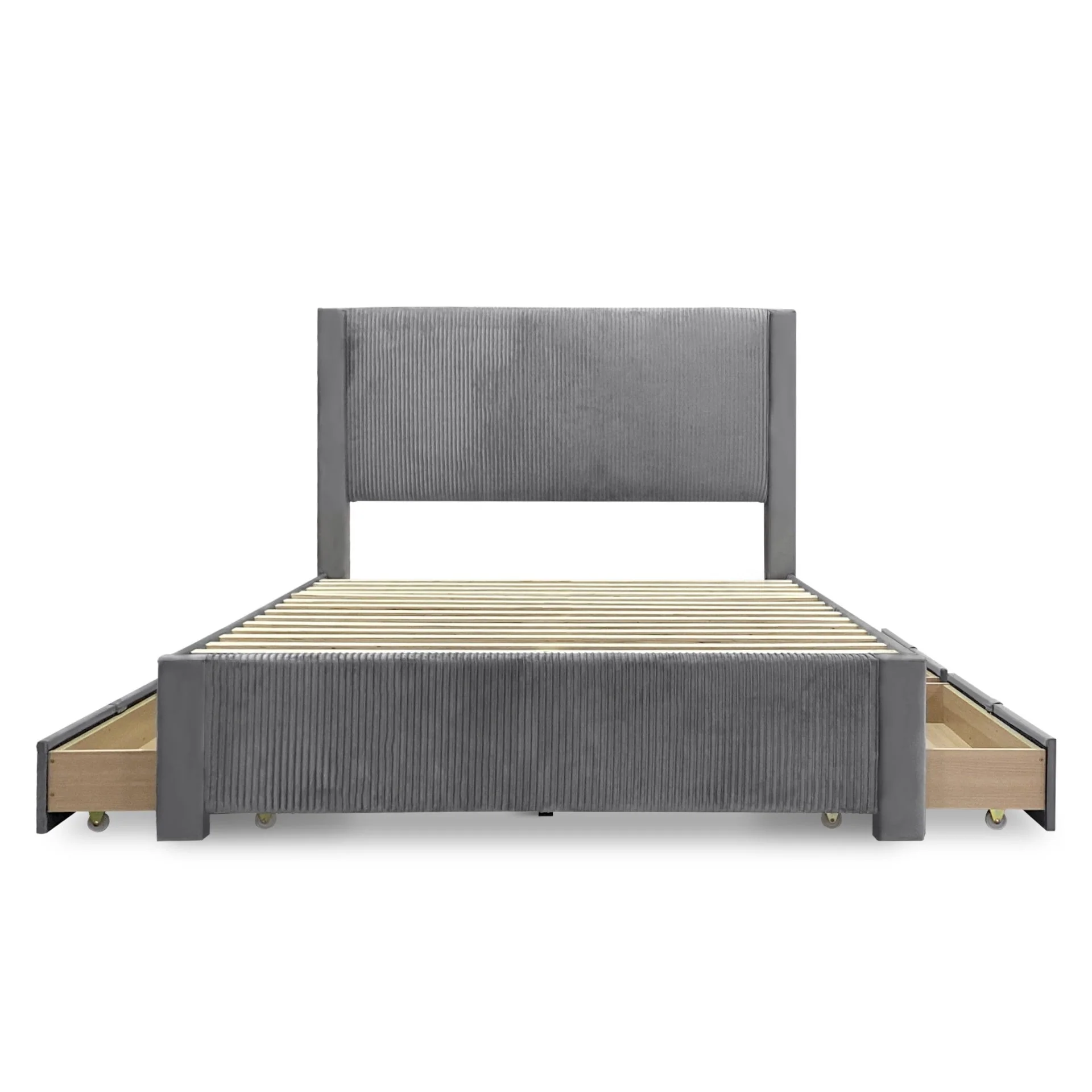 Gower Velevt Double Bed Frame with 4 Drawers - Grey - Image 12