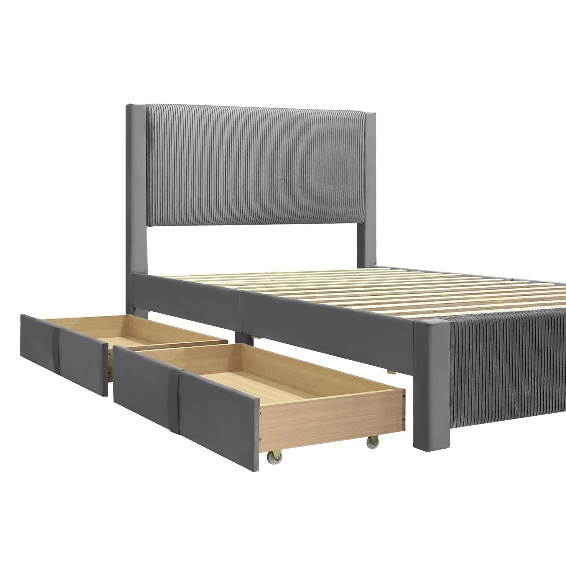 Gower Velevt Double Bed Frame with 4 Drawers - Grey - Image 13