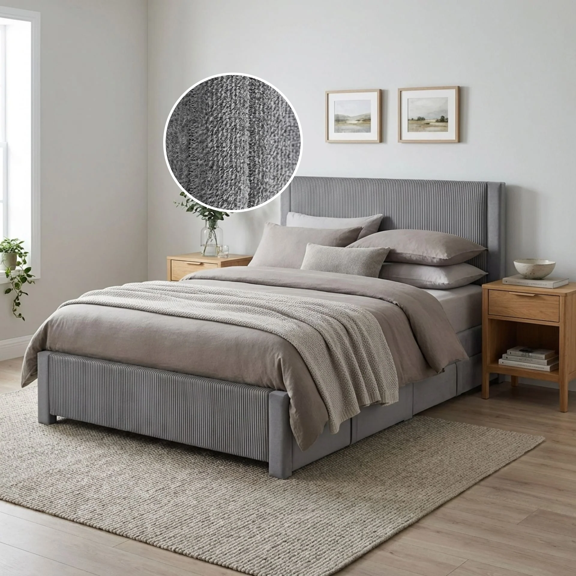 Gower Velevt Double Bed Frame with 4 Drawers - Grey - Image 2