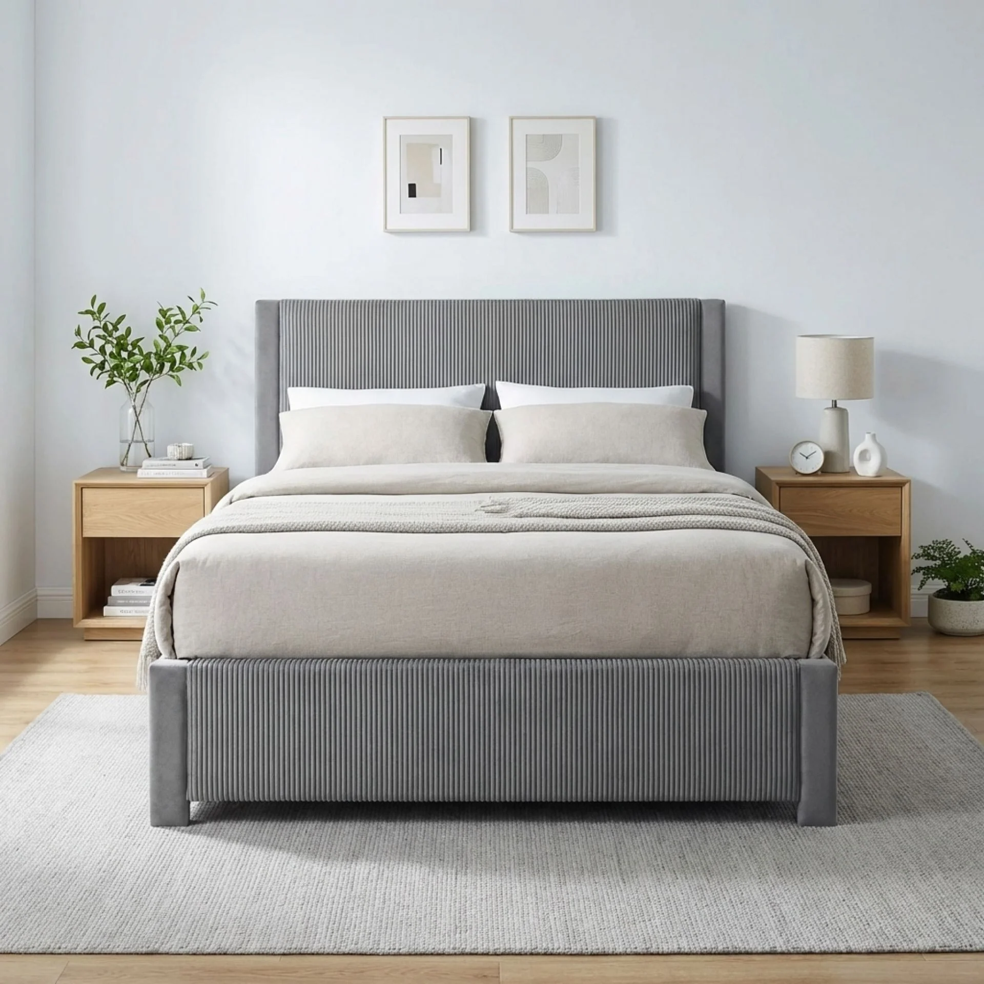 Gower Velevt Double Bed Frame with 4 Drawers - Grey - Image 3