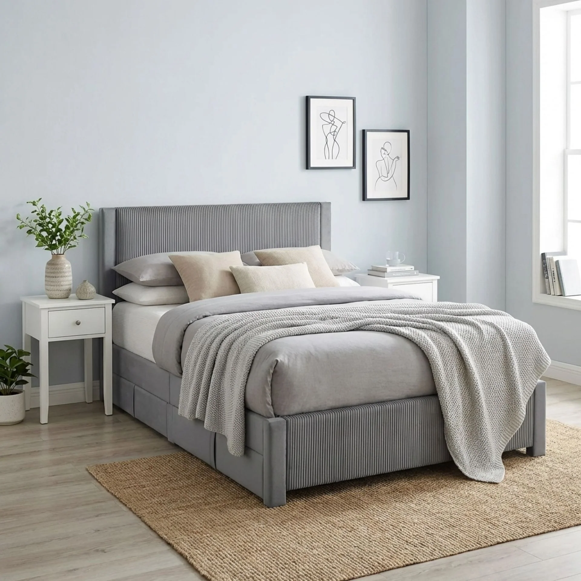 Gower Velevt Double Bed Frame with 4 Drawers - Grey - Image 4