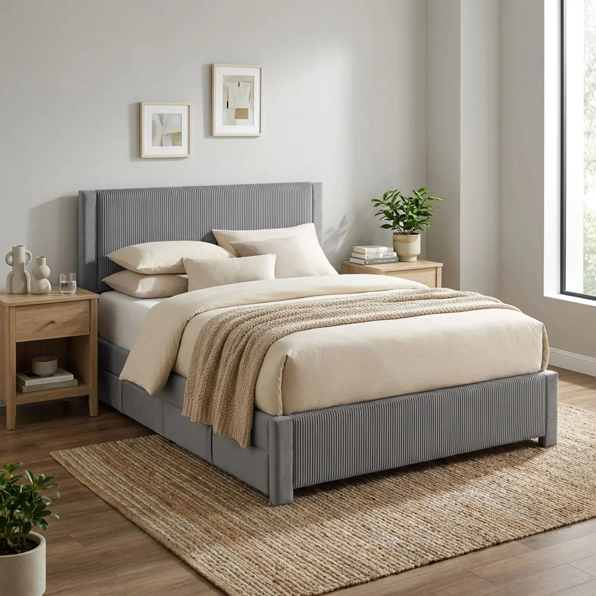 Gower Velevt Double Bed Frame with 4 Drawers - Grey - Image 6