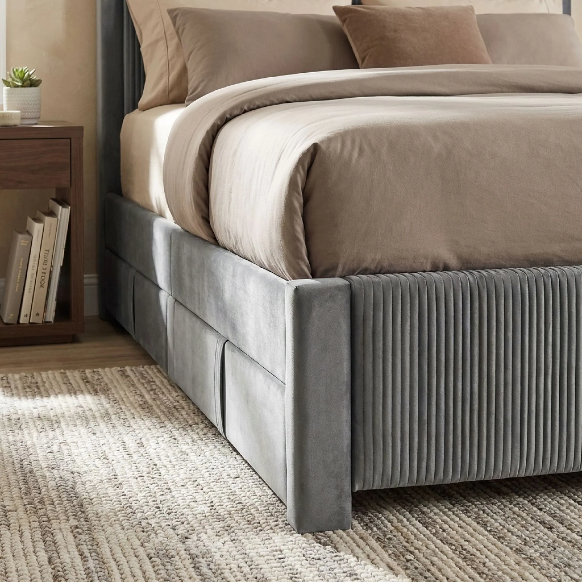Gower Velevt Double Bed Frame with 4 Drawers - Grey - Image 7