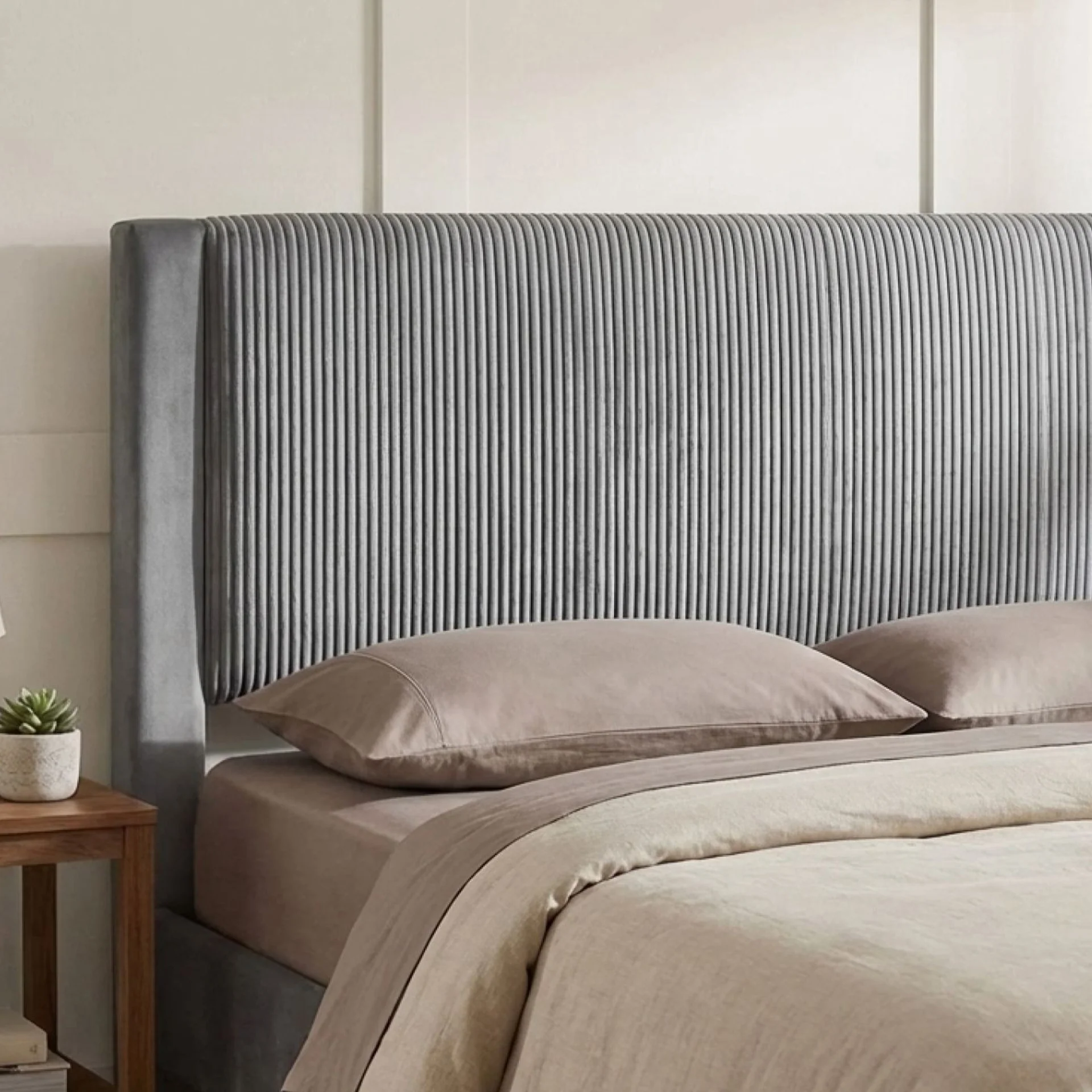 Gower Velevt Double Bed Frame with 4 Drawers - Grey - Image 8