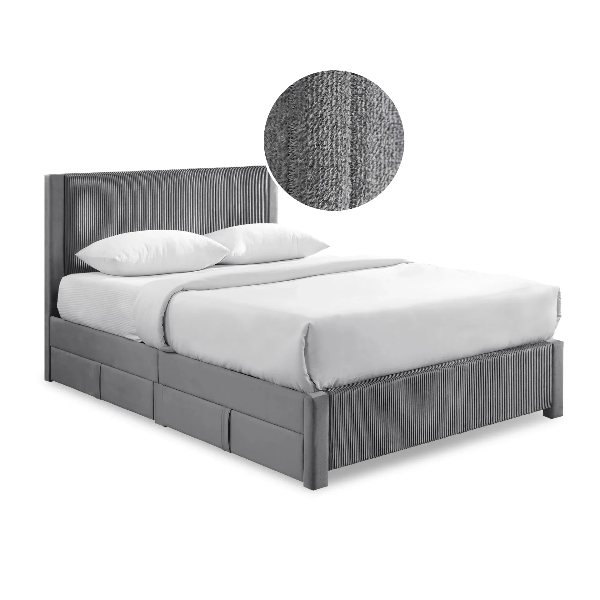 Gower Velevt Double Bed Frame with 4 Drawers - Grey - Image 9