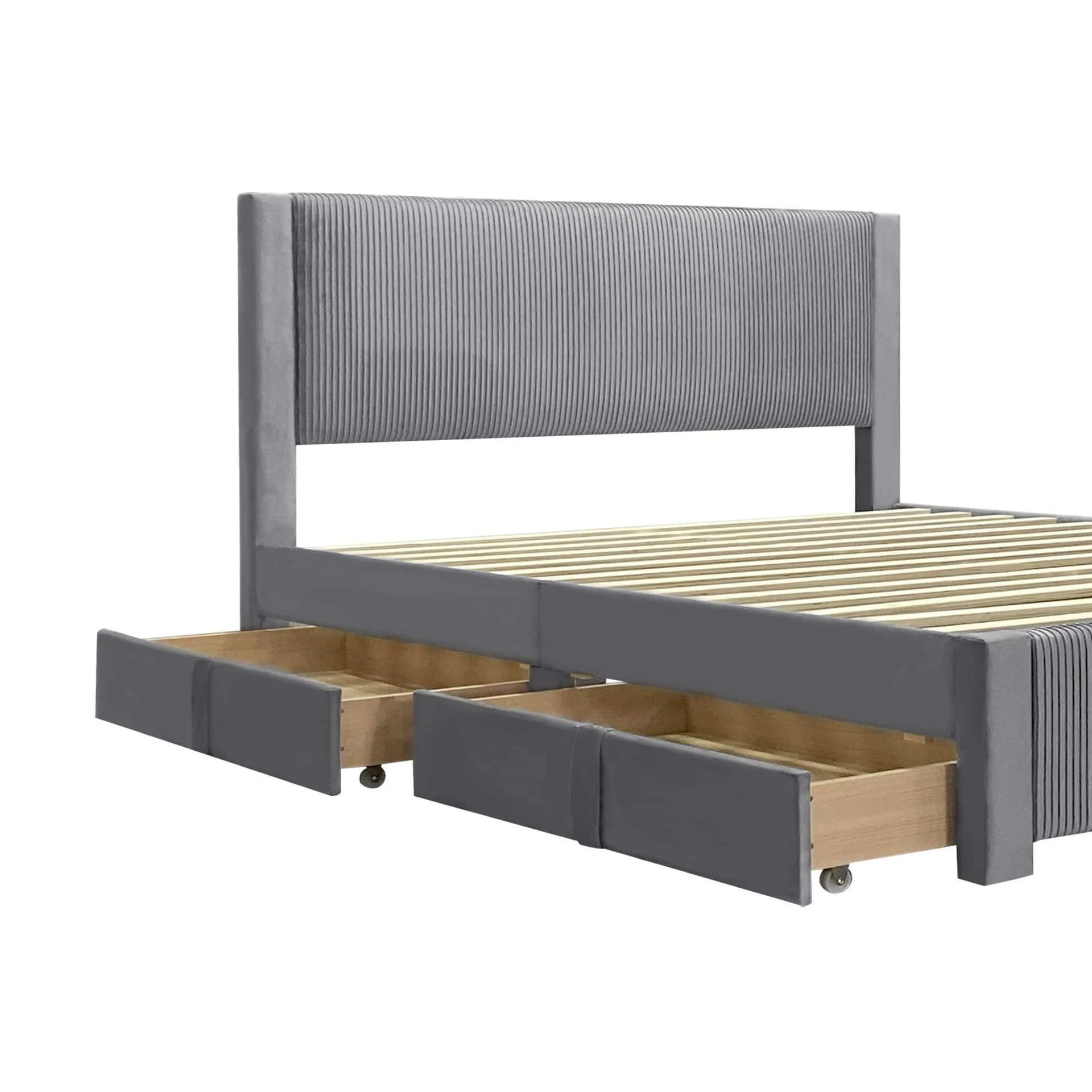 Gower Velvet Super King Bed Frame with 4 Drawers - Grey - Image 11