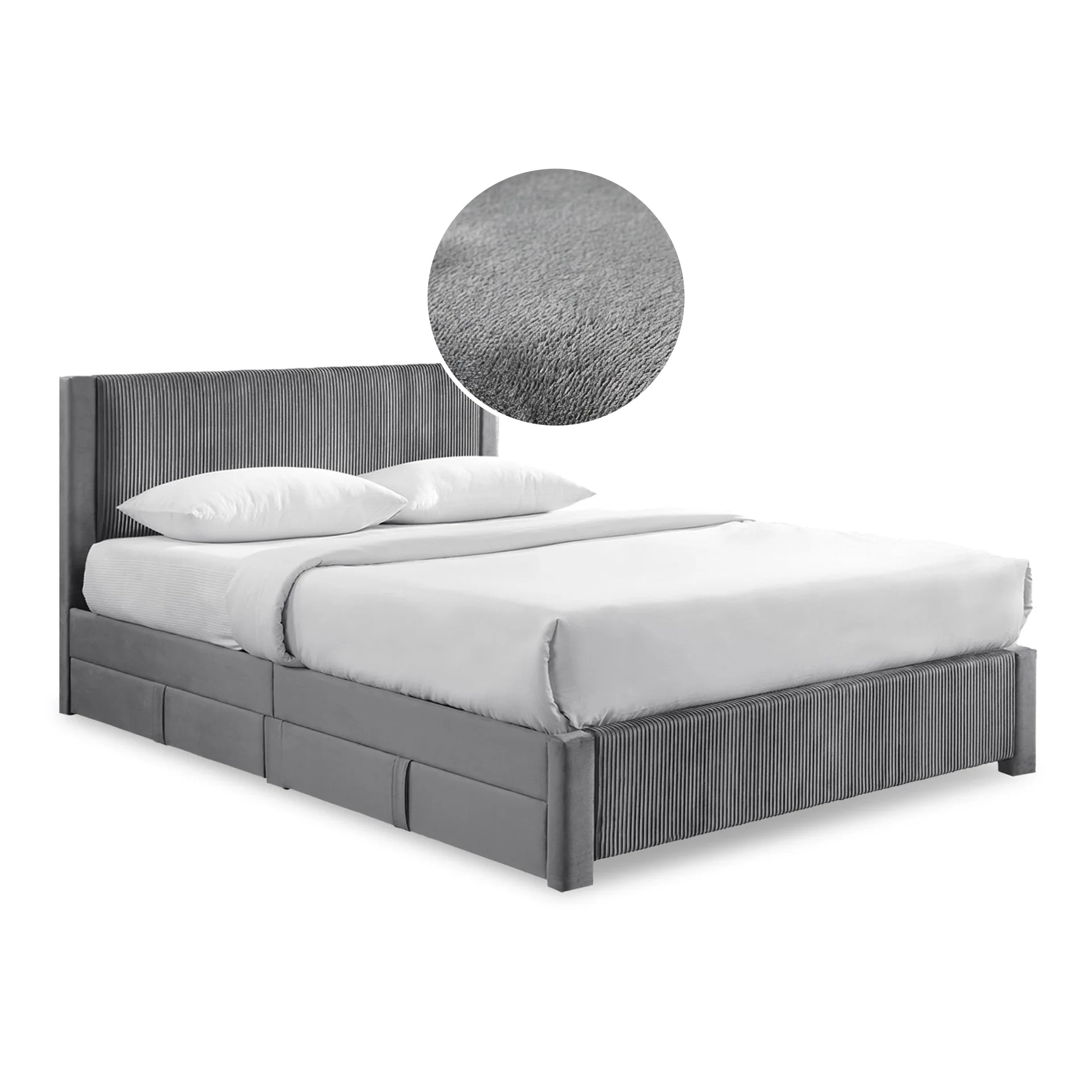 Gower Velvet Super King Bed Frame with 4 Drawers - Grey - Image 7