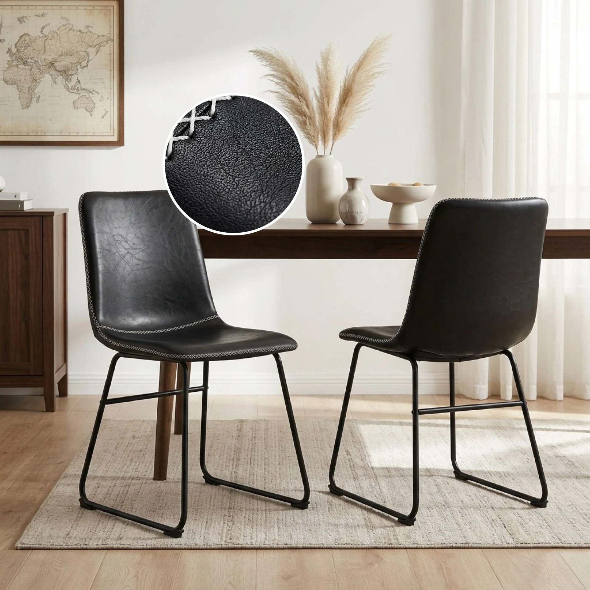 Grayson PU Leather Dining Chair - Set of 2 - Black - Image 2
